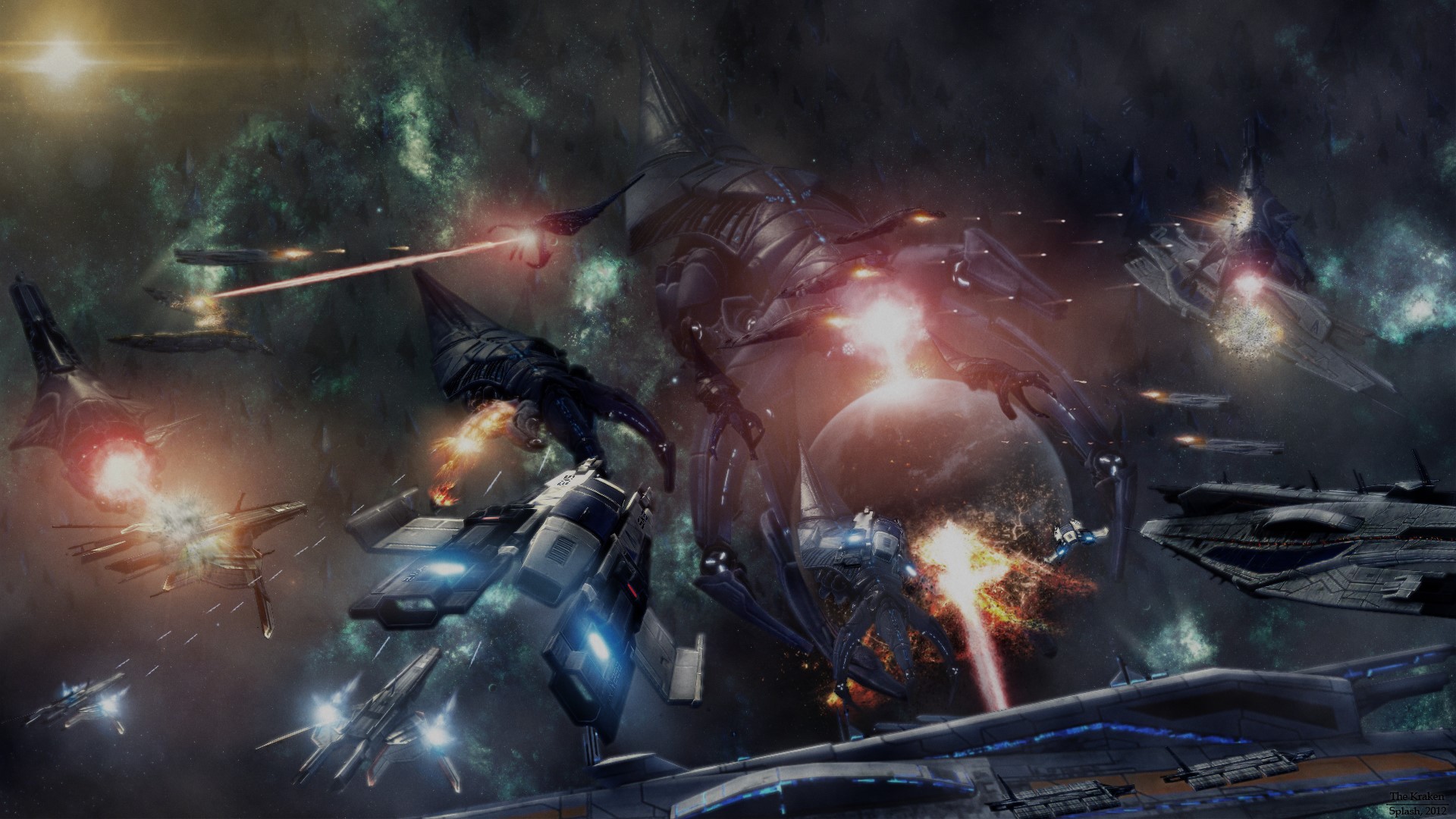 Mass Effect ships in space battle HD Wallpaper