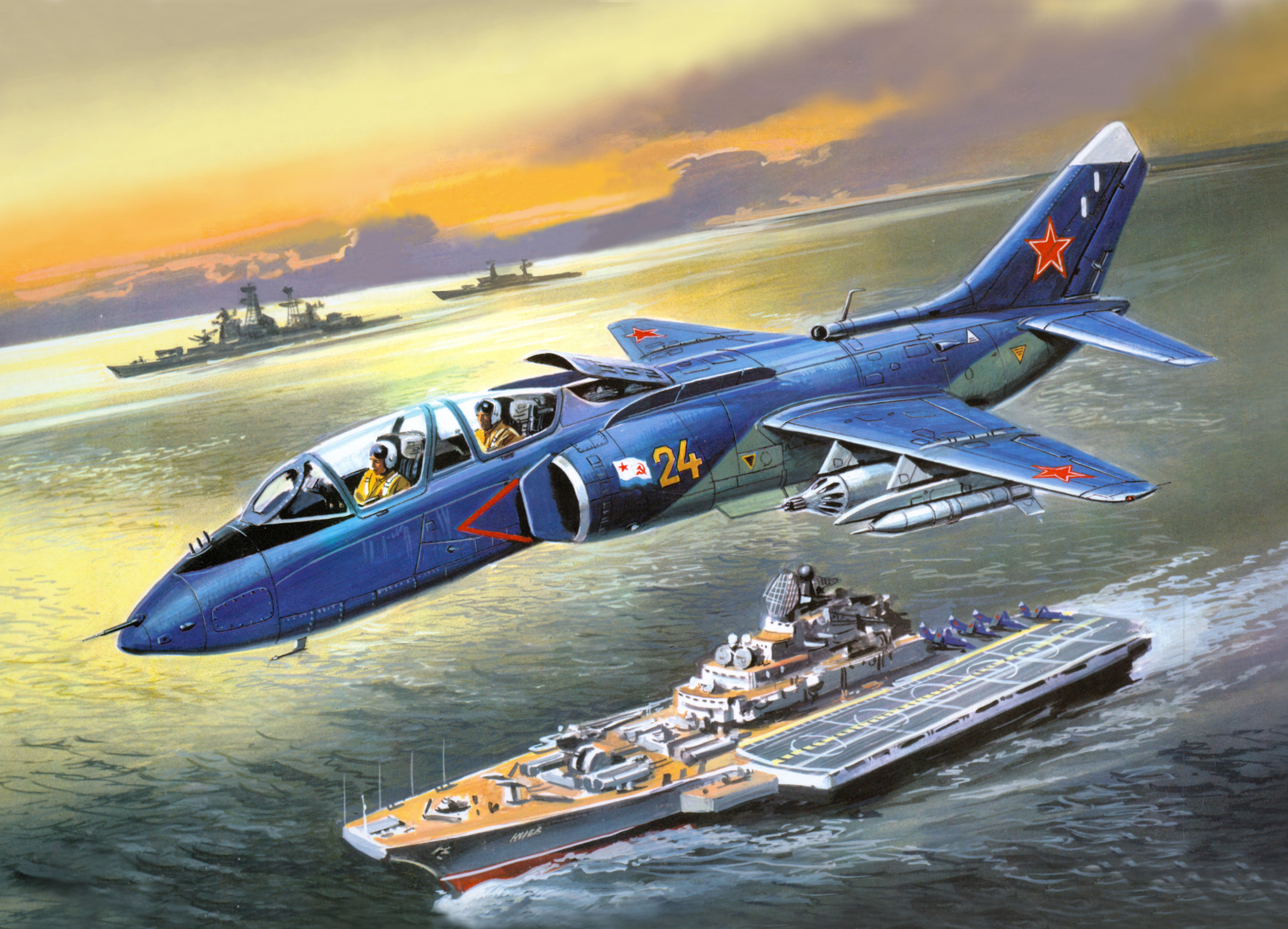 Yak-38U Fighter Airplane and Aircraft Carrier HD Wallpaper