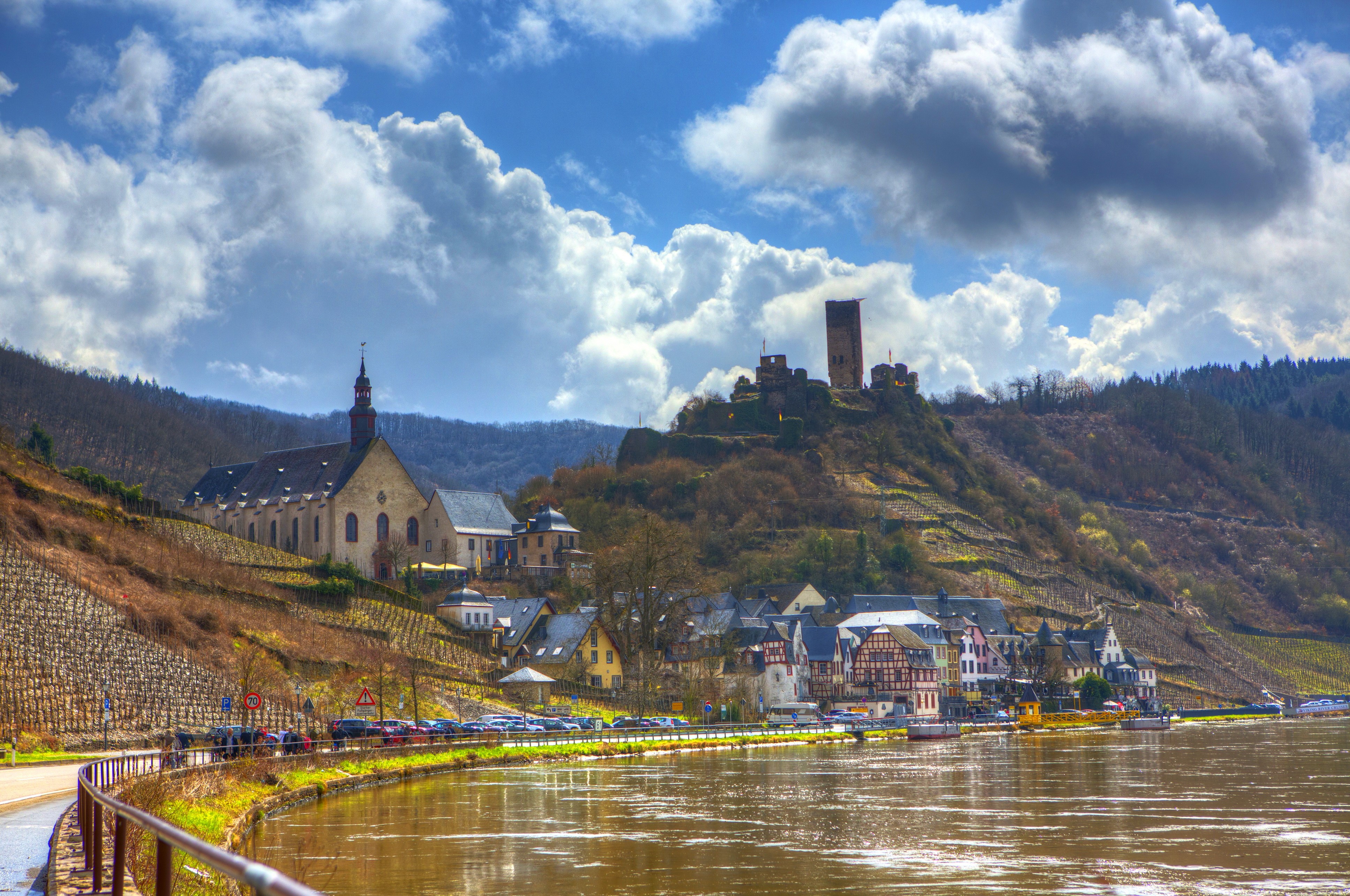 Bruttig-Fankel, Germany with Castle and River HD Wallpaper