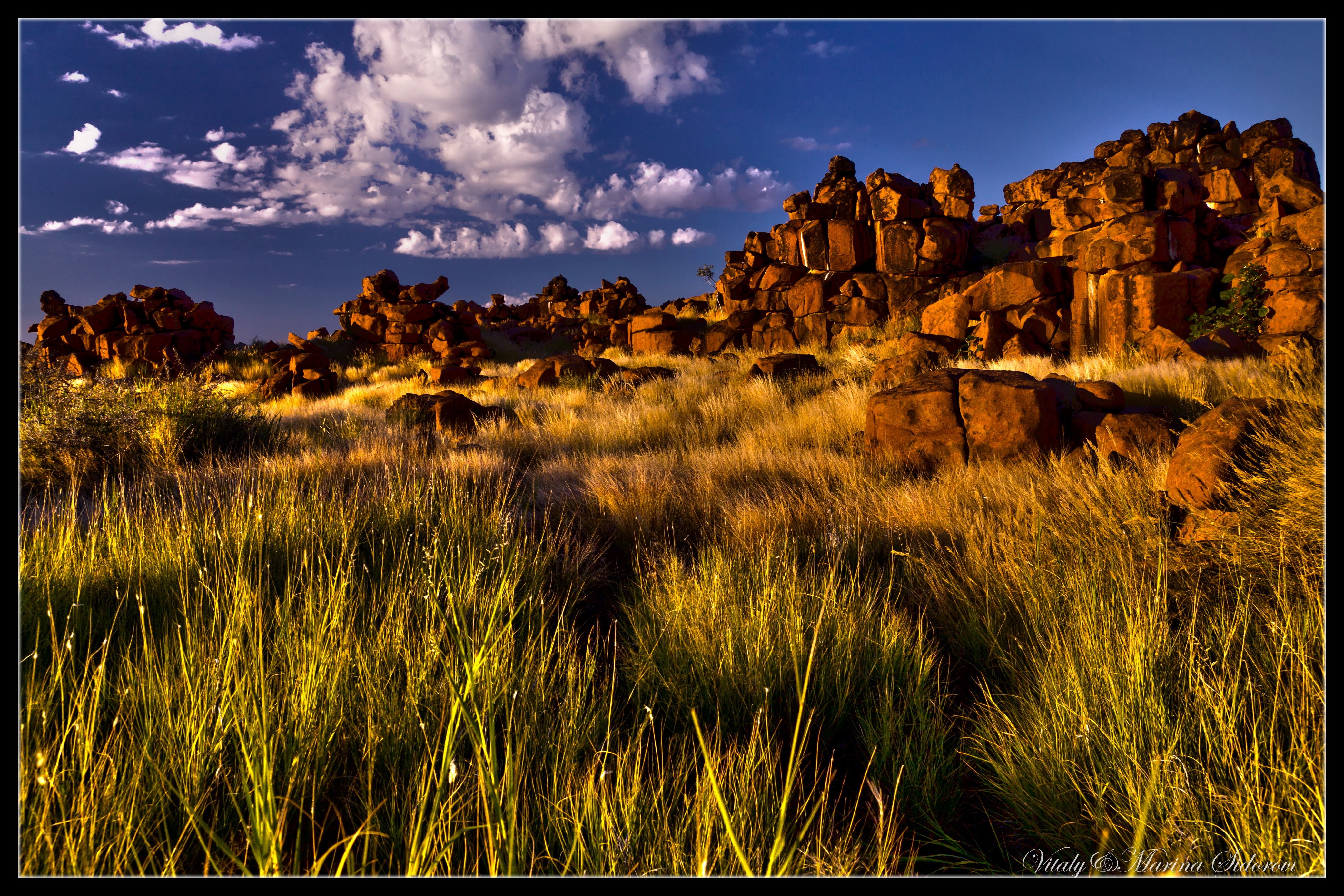 4K Namibia Scenery Grass Rocks HD Wallpaper
