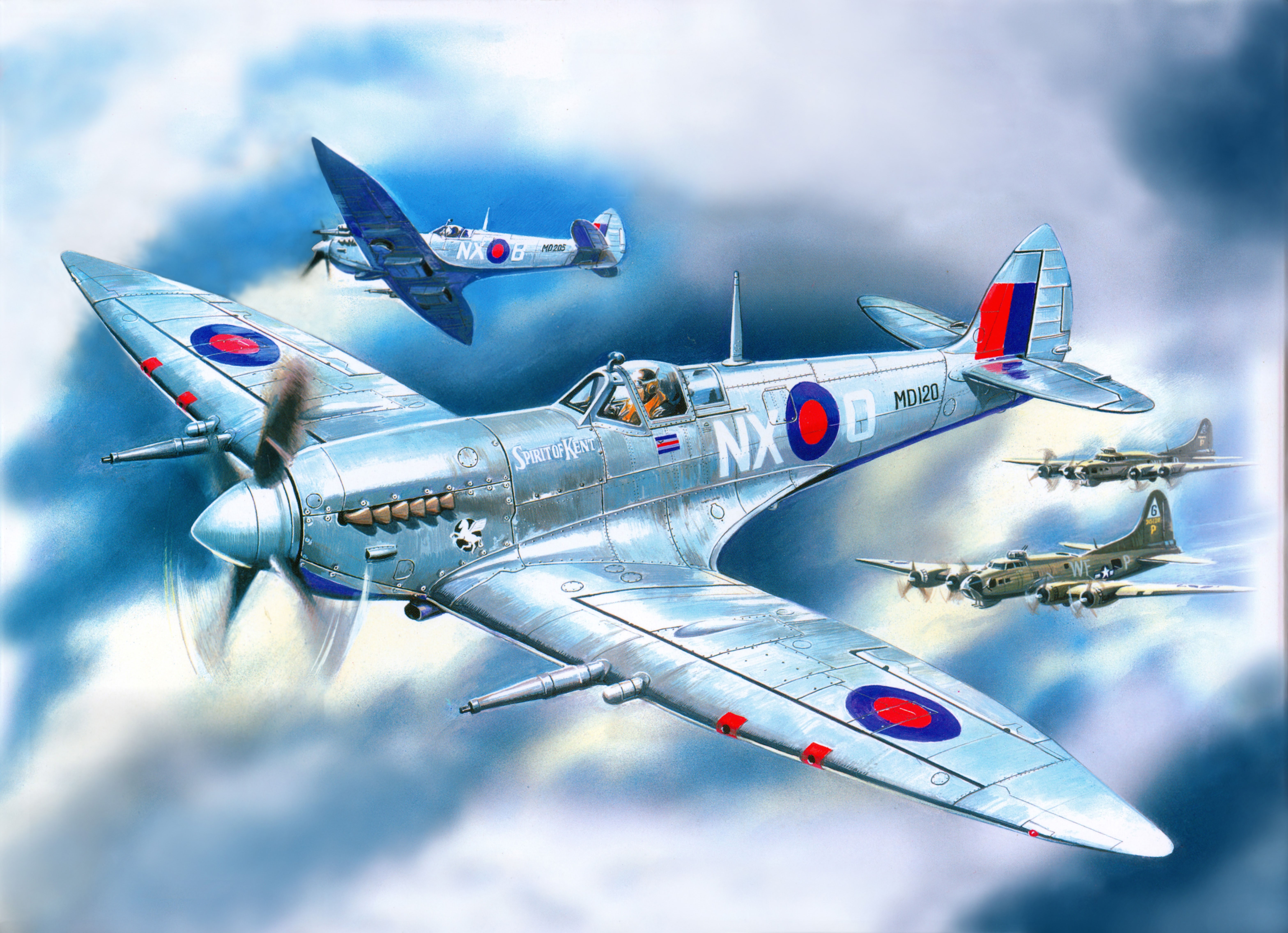 Spitfire Mk.7 Airplanes in Flight HD Wallpaper