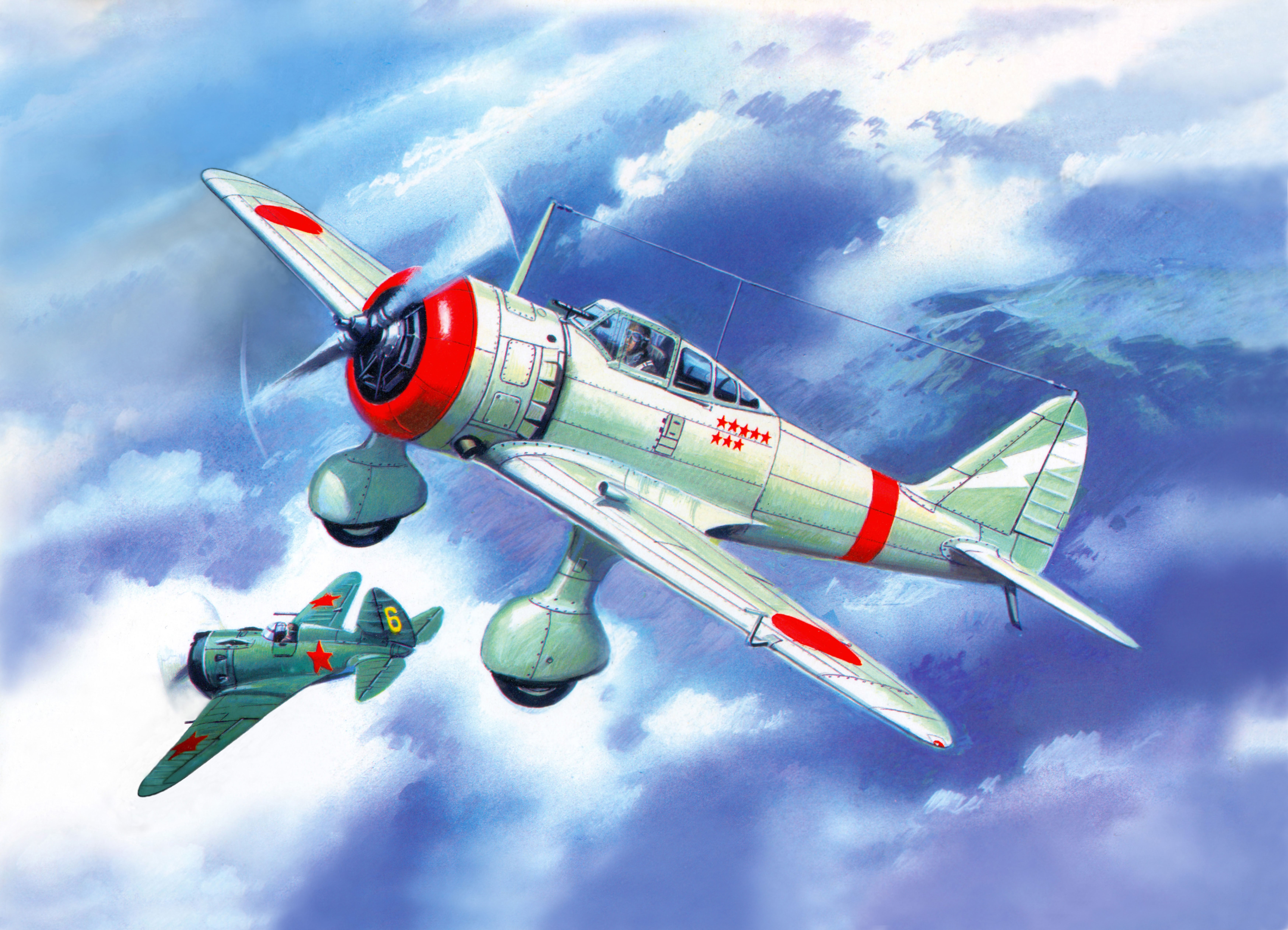 Ki-27b Airplanes in Flight Painting Art HD Wallpaper