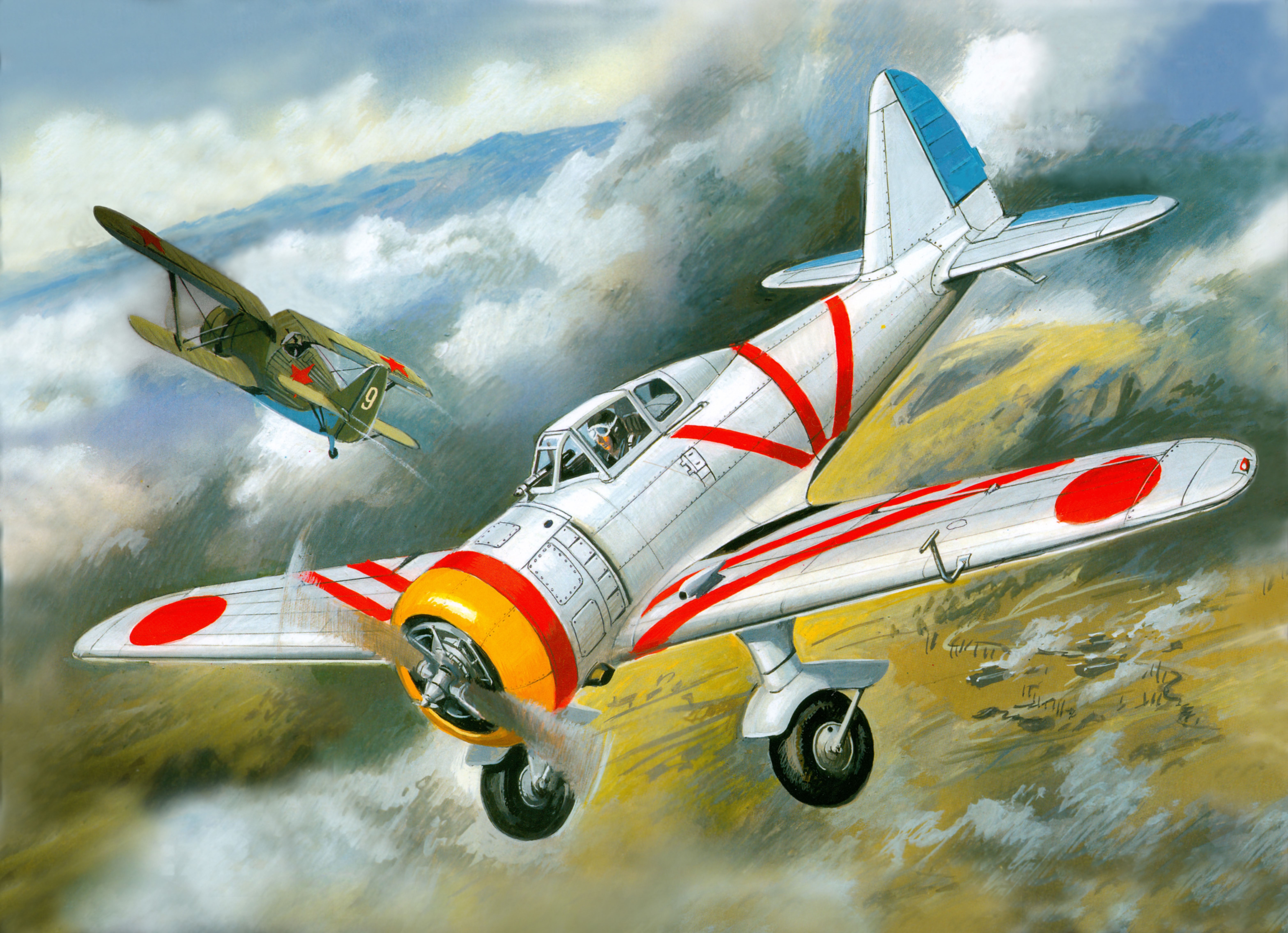 Ki-27a airplanes in flight painting HD Wallpaper
