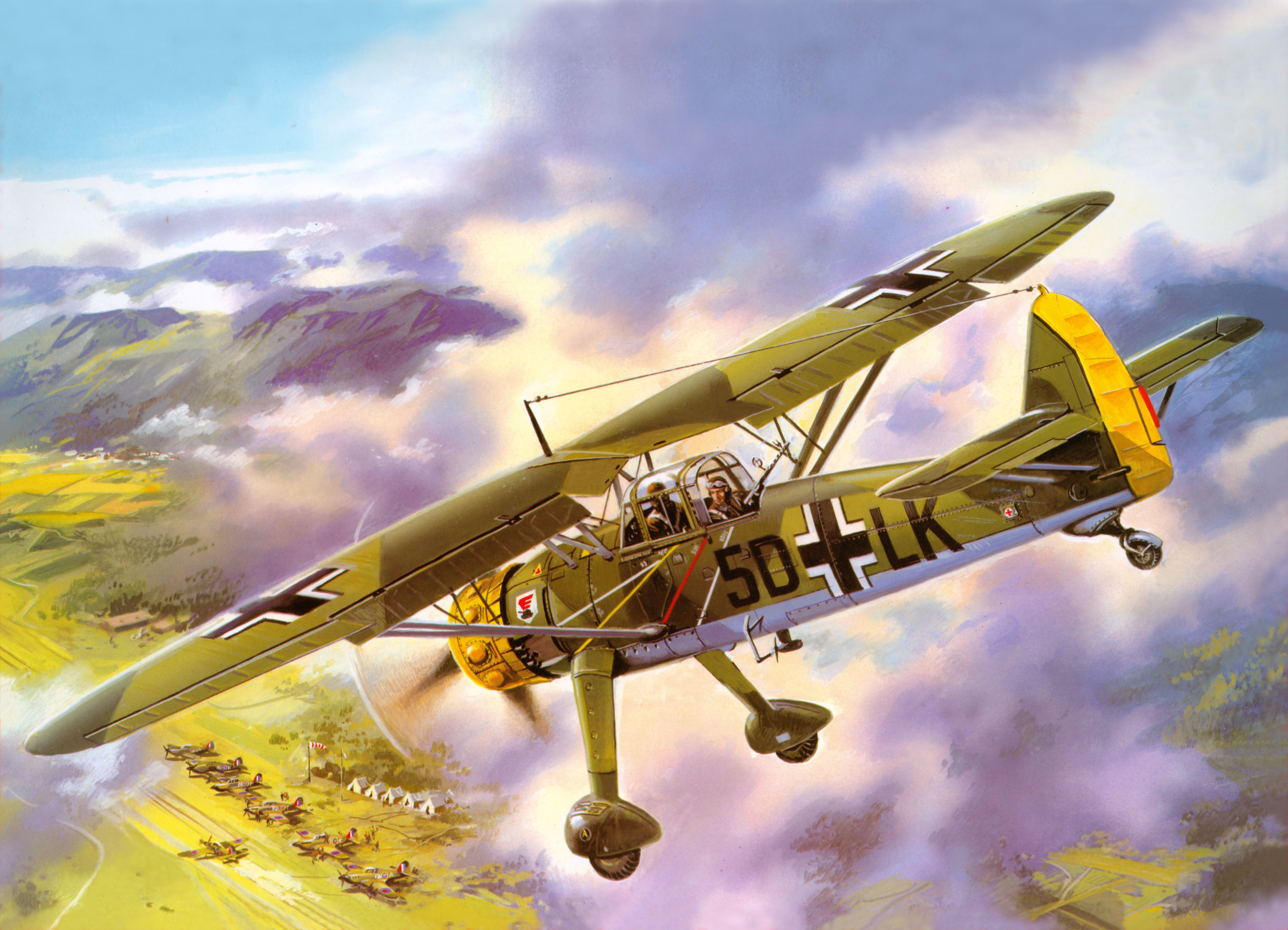 Hs-126A-1 Airplane in Flight Over Landscape HD Wallpaper