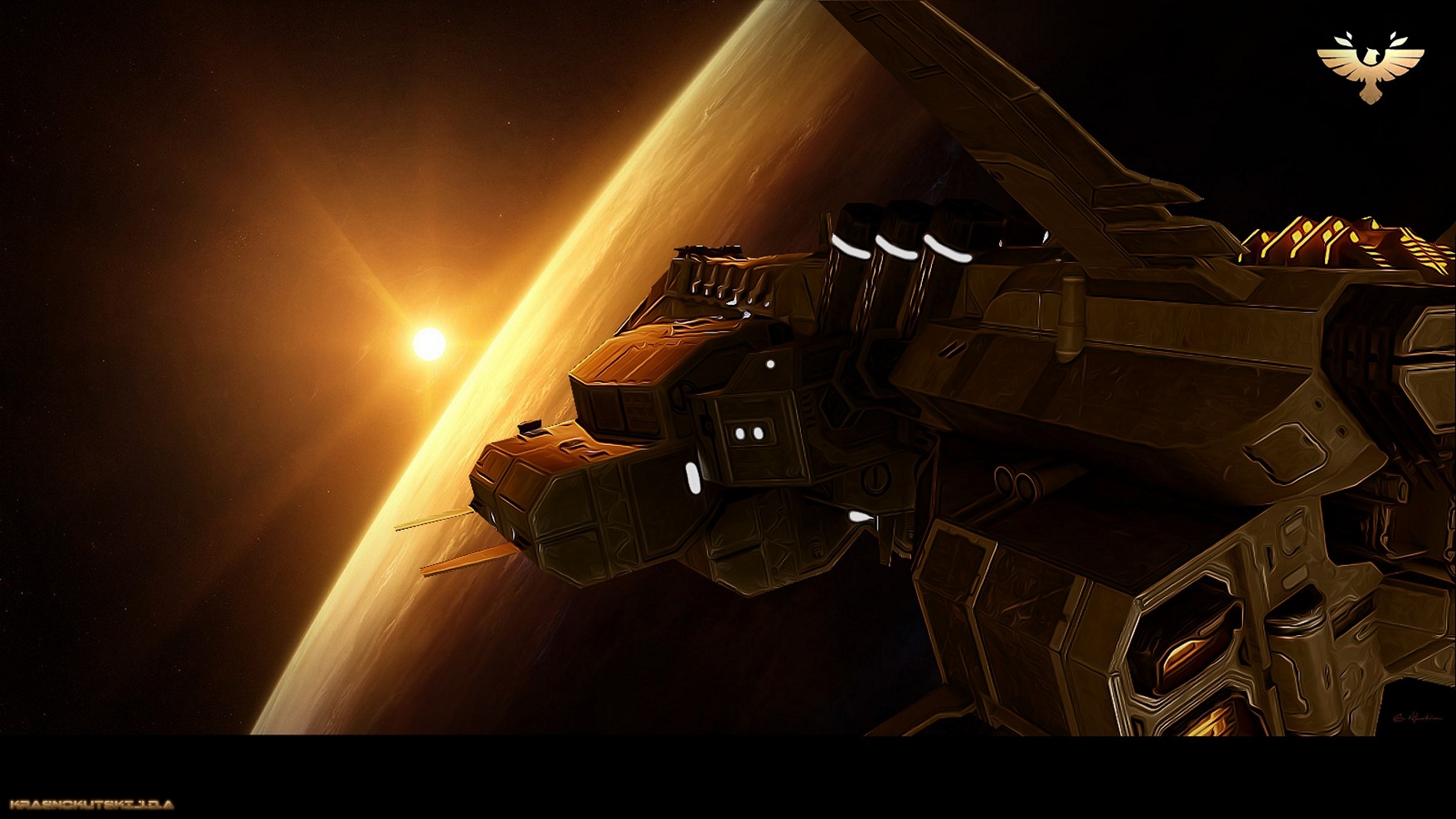 Star Conflict spaceship near a planet and sun HD Wallpaper
