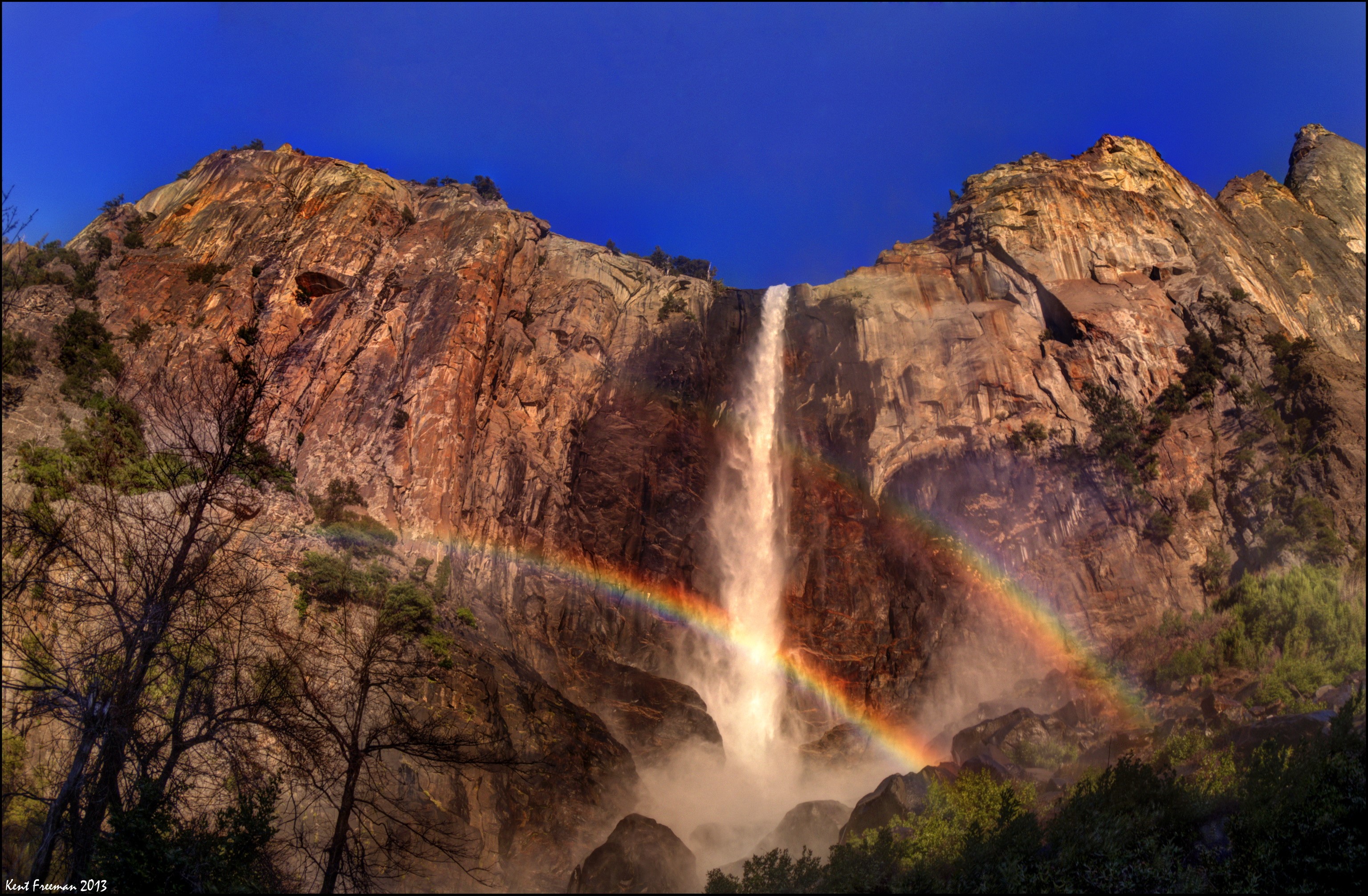 Yosemite National Park Waterfall with Rainbow HD Wallpaper