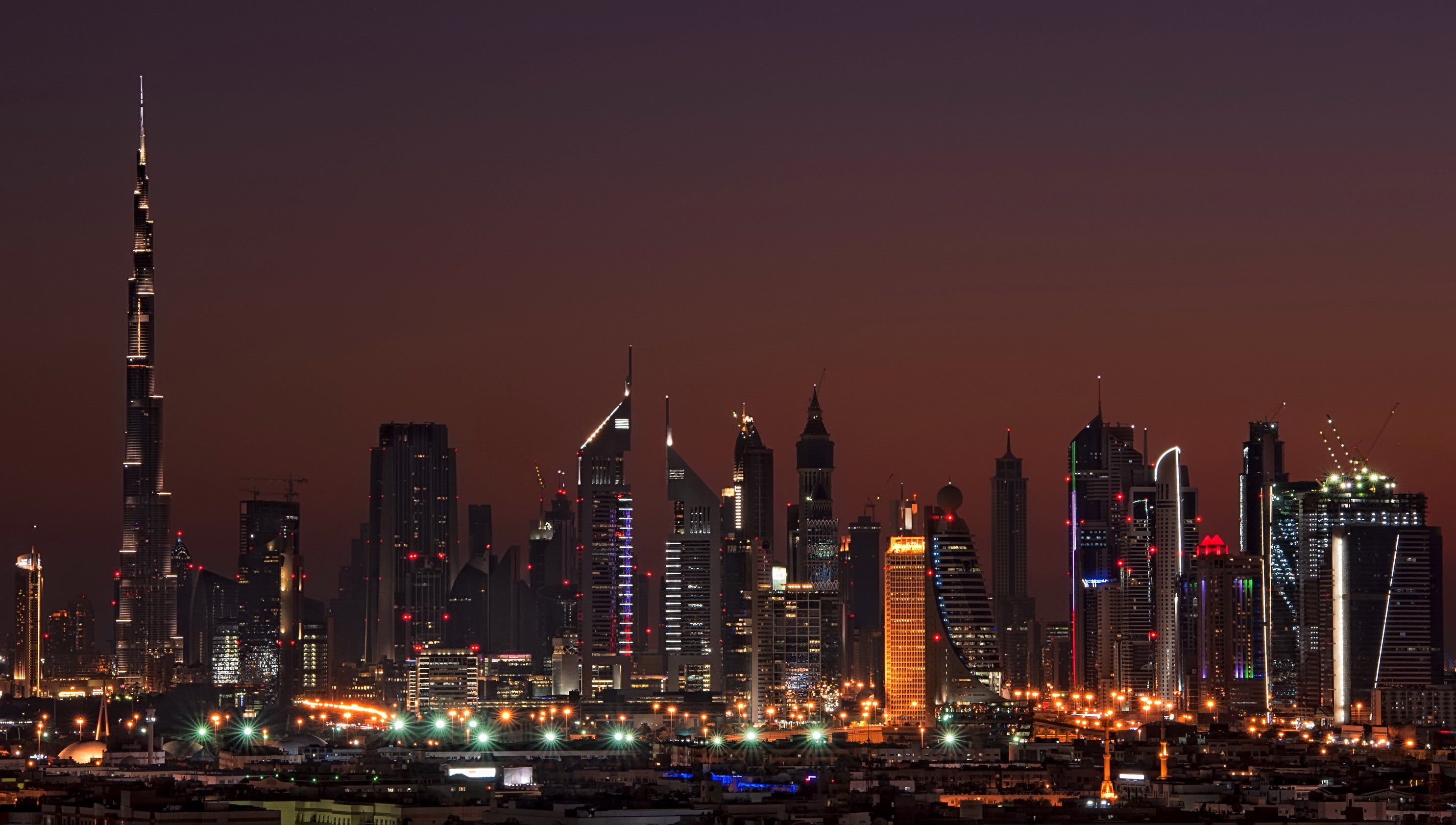 Dubai Skyline at Night HD Wallpaper