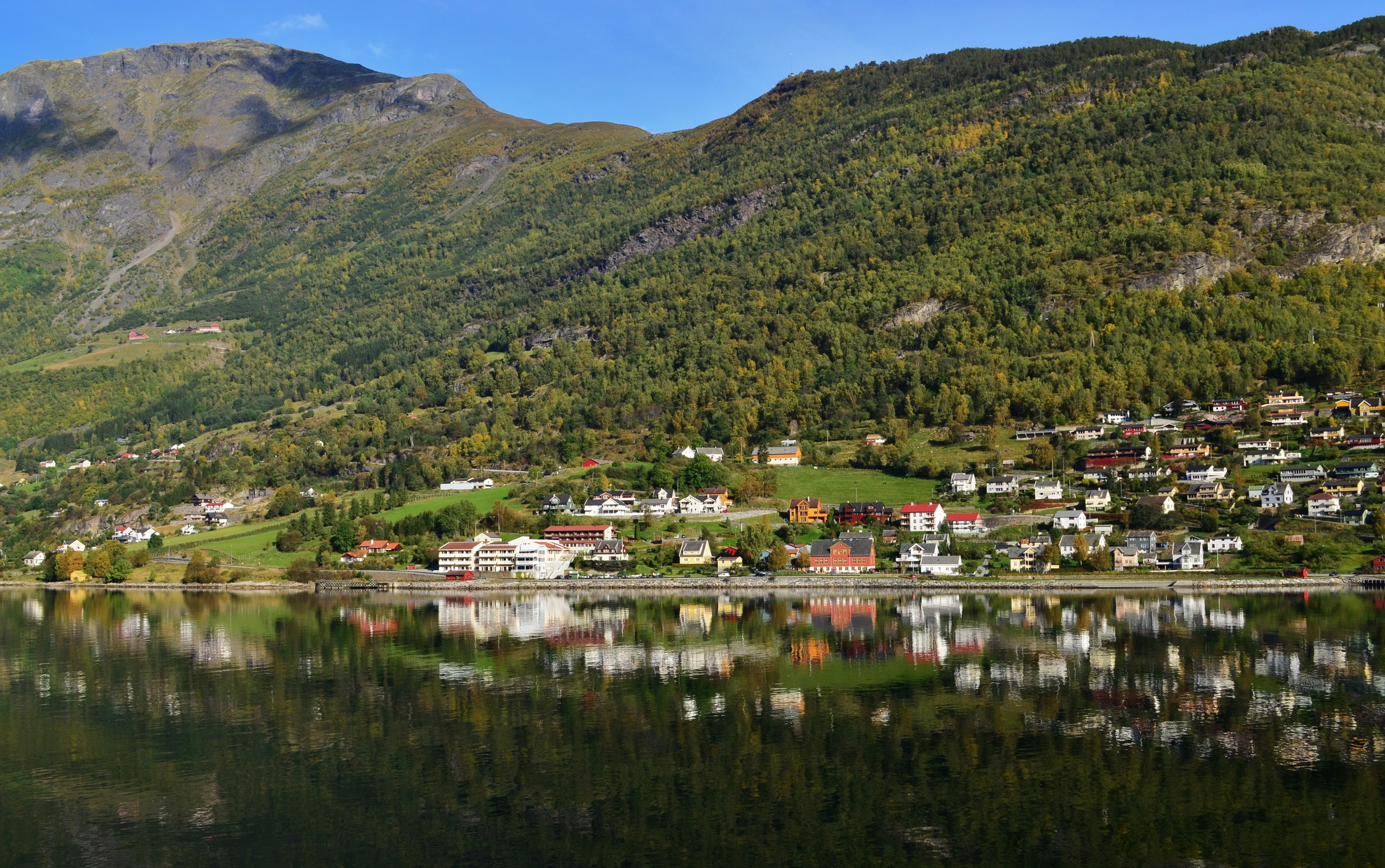 Aurlands Fjord, Norway with Mountains and Coastline HD Wallpaper