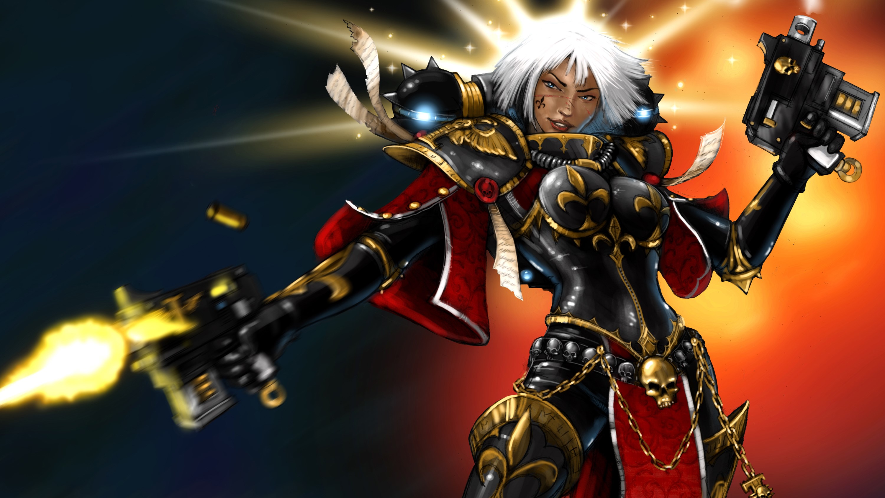 Sister of Battle firing bolters in Warhammer 40,000 HD Wallpaper
