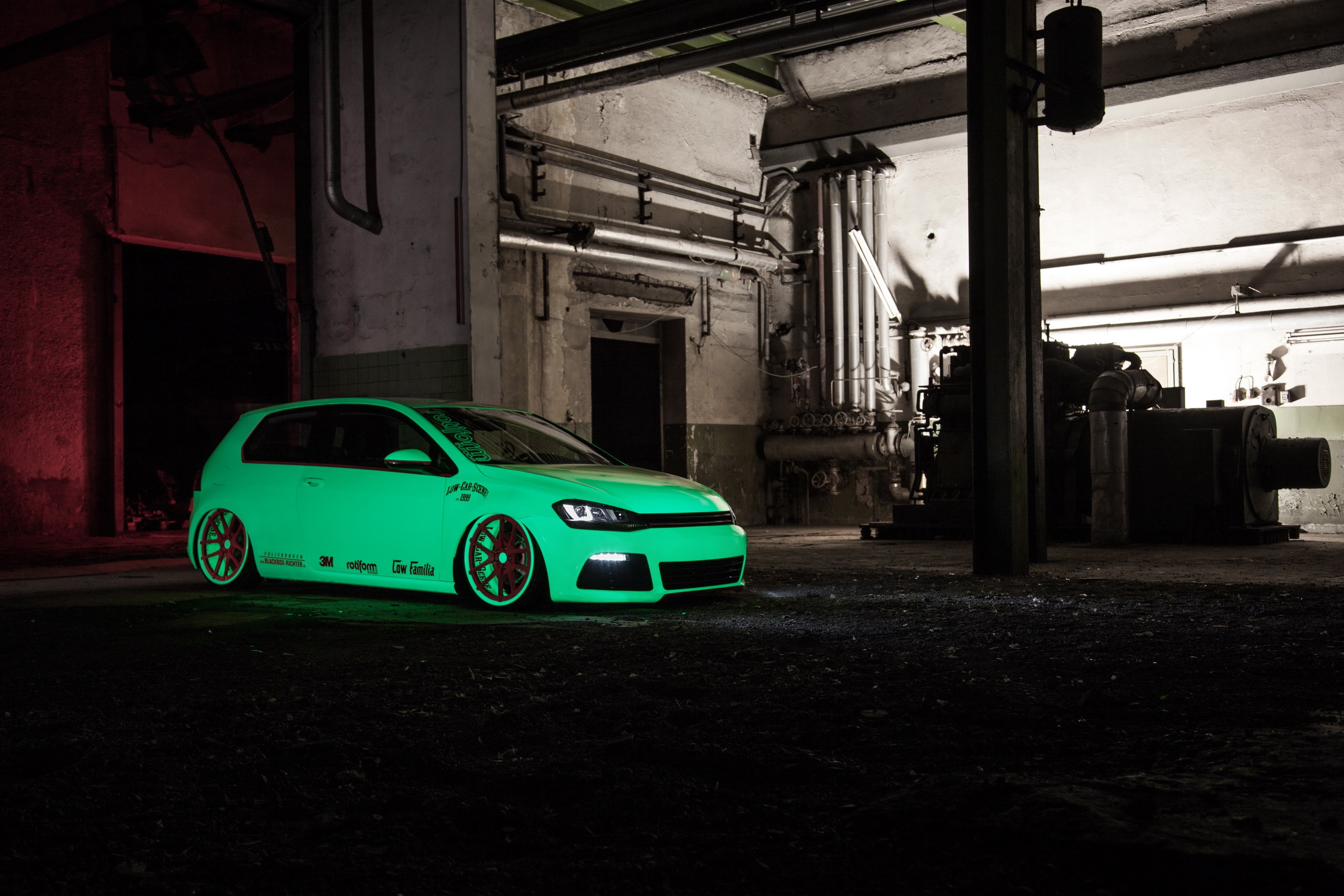 Volkswagen Golf VII Light Tron in industrial building HD Wallpaper