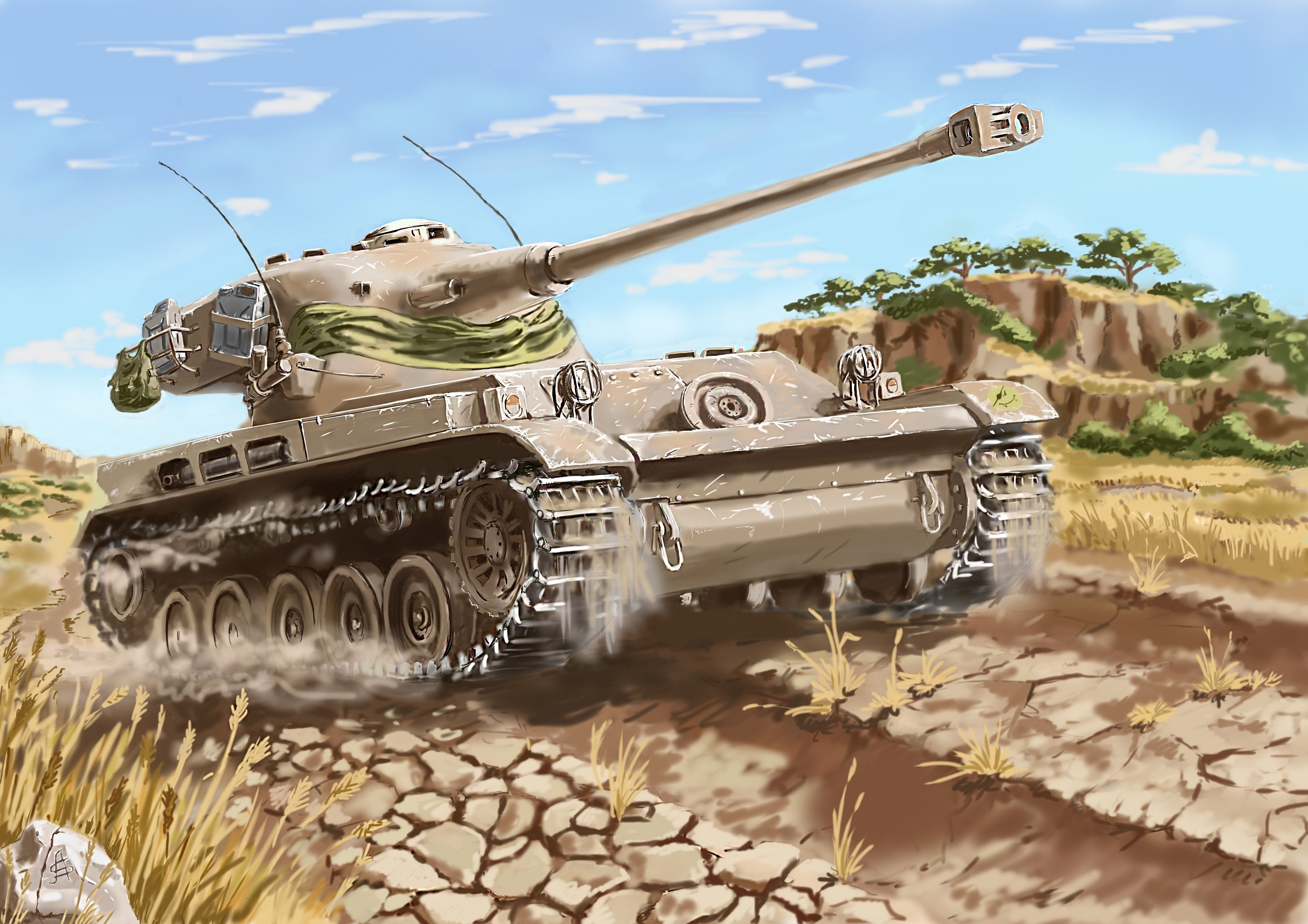 Amx 13 Tank in a Dry Landscape Painting HD Wallpaper