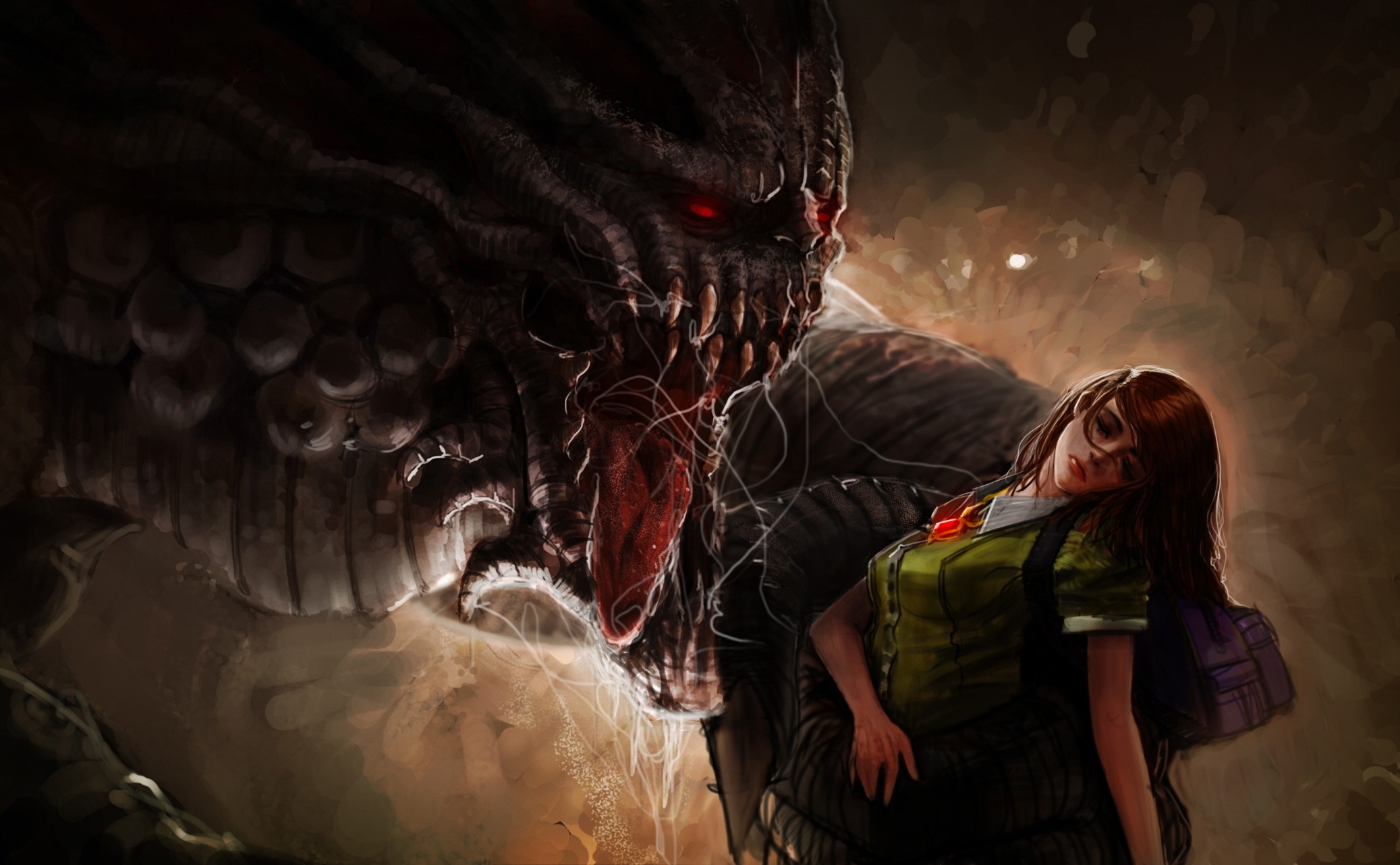 Monster attacking a girl HD Wallpaper