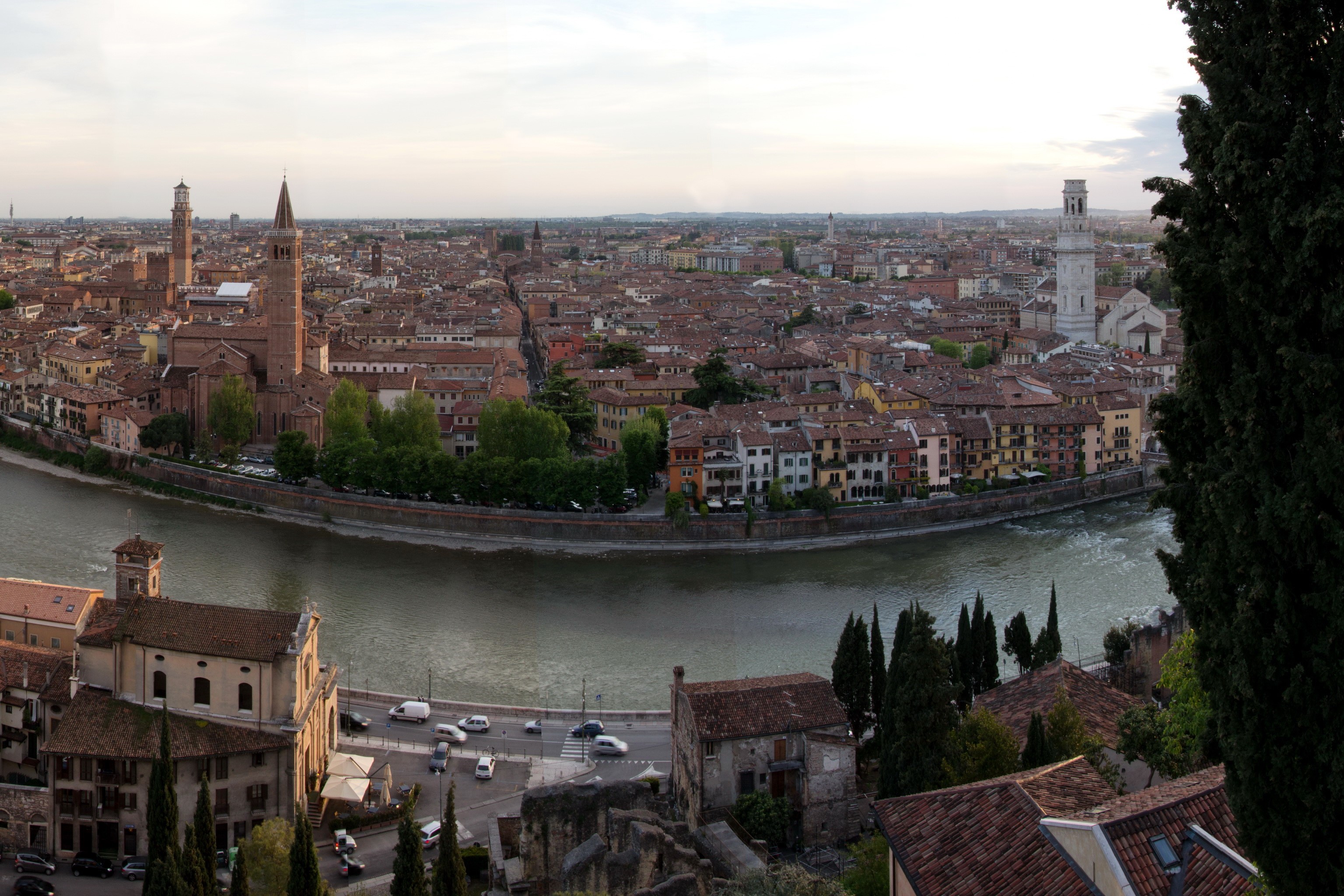 Verona cityscape with Adige River and churches HD Wallpaper