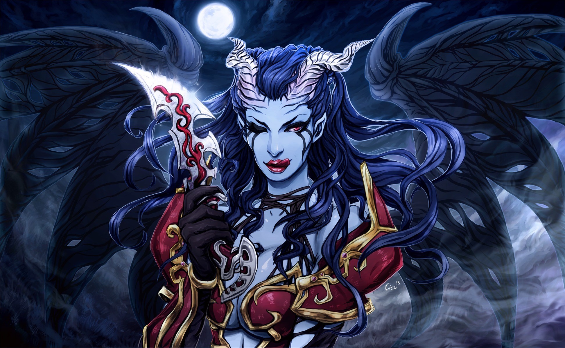 Queen of Pain from DOTA 2 with Wings and Horns HD Wallpaper