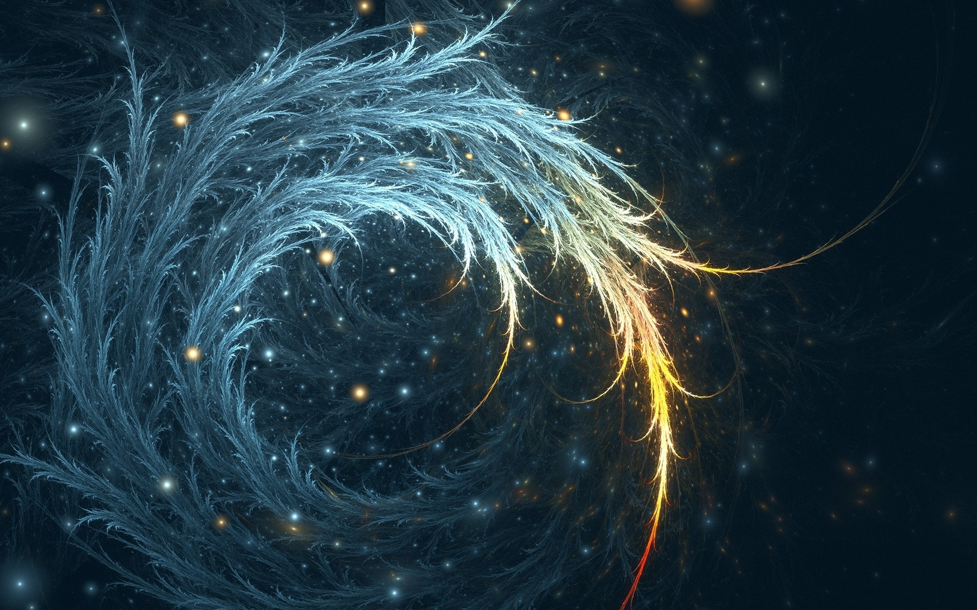 Abstract fractal feather with glowing stars HD Wallpaper