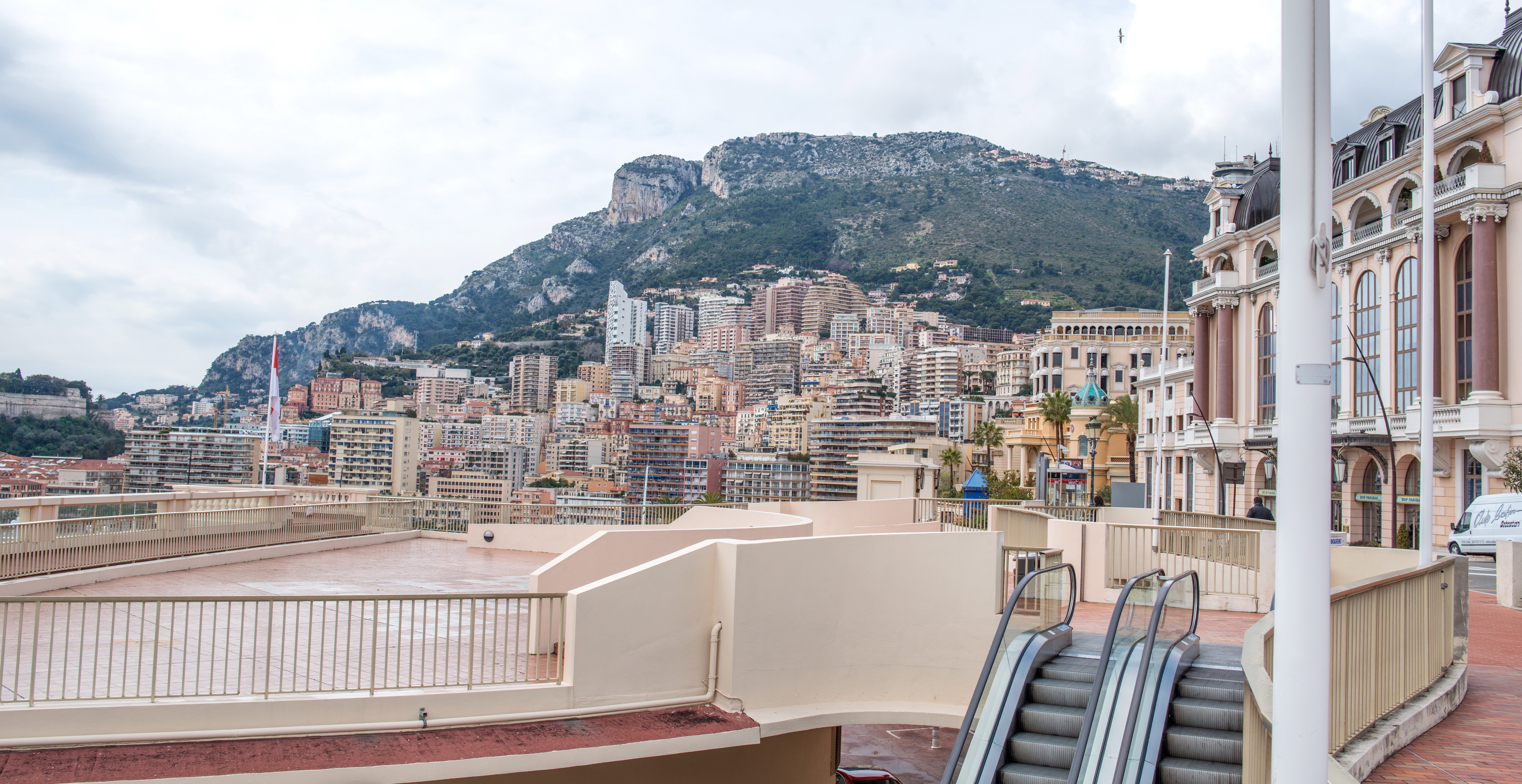Monaco cityscape with mountains and escalators HD Wallpaper