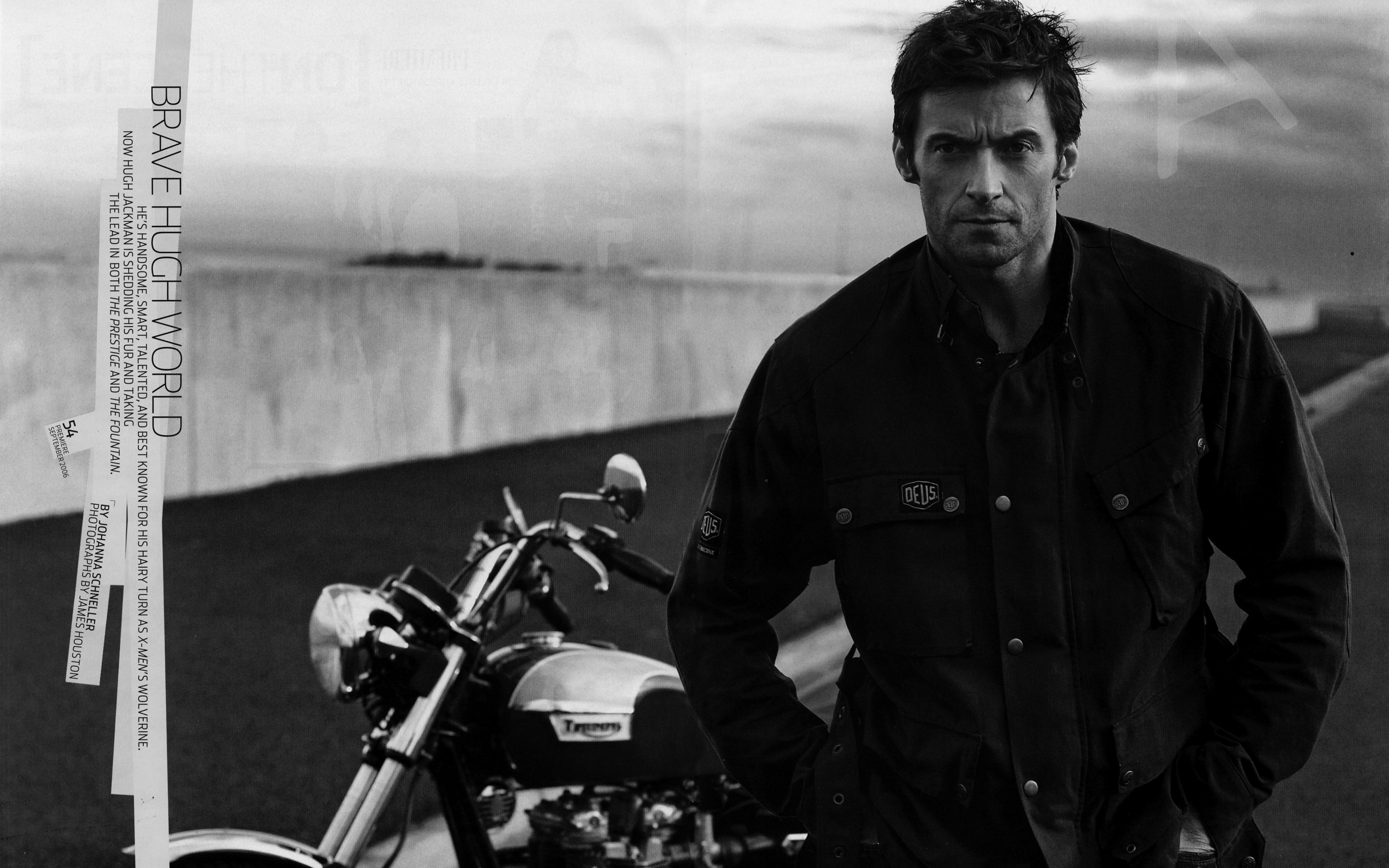 Hugh Jackman with Triumph Motorcycle HD Wallpaper
