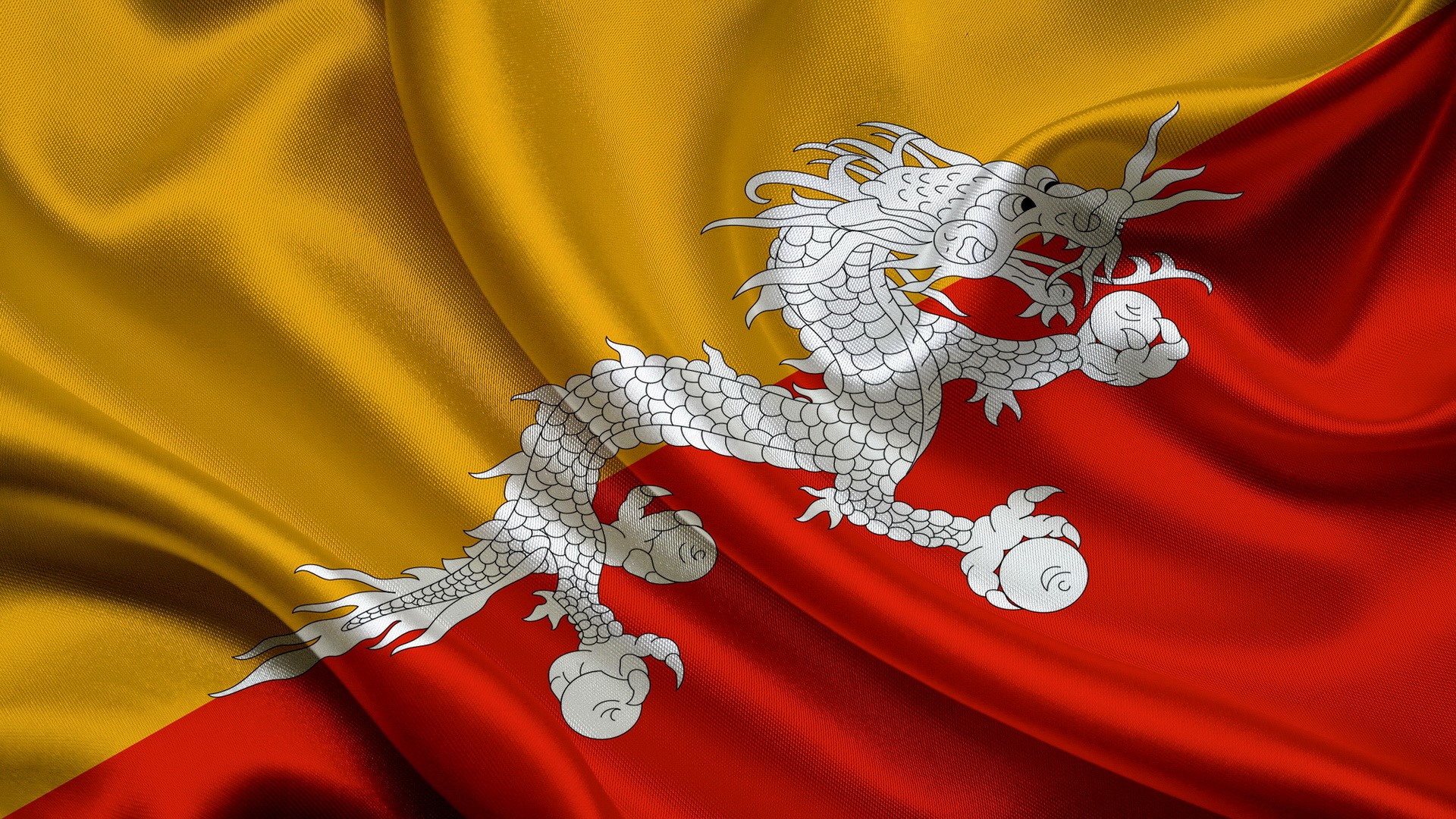 Flag of Bhutan with a dragon HD Wallpaper