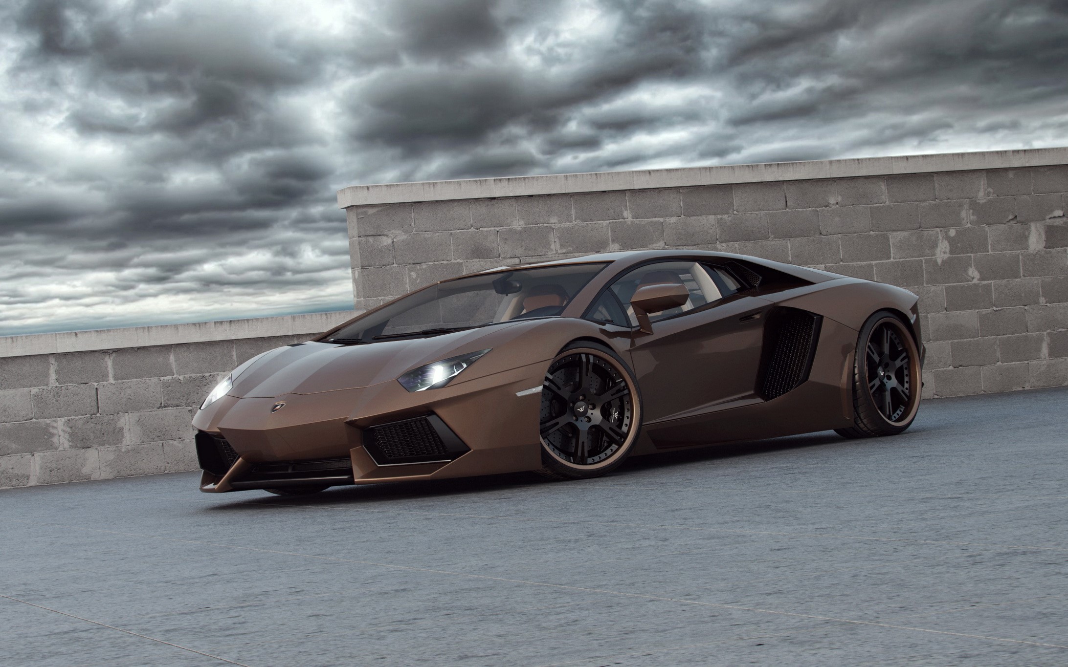 Brown Lamborghini Aventador LP700-4 parked on pavement HD Wallpaper