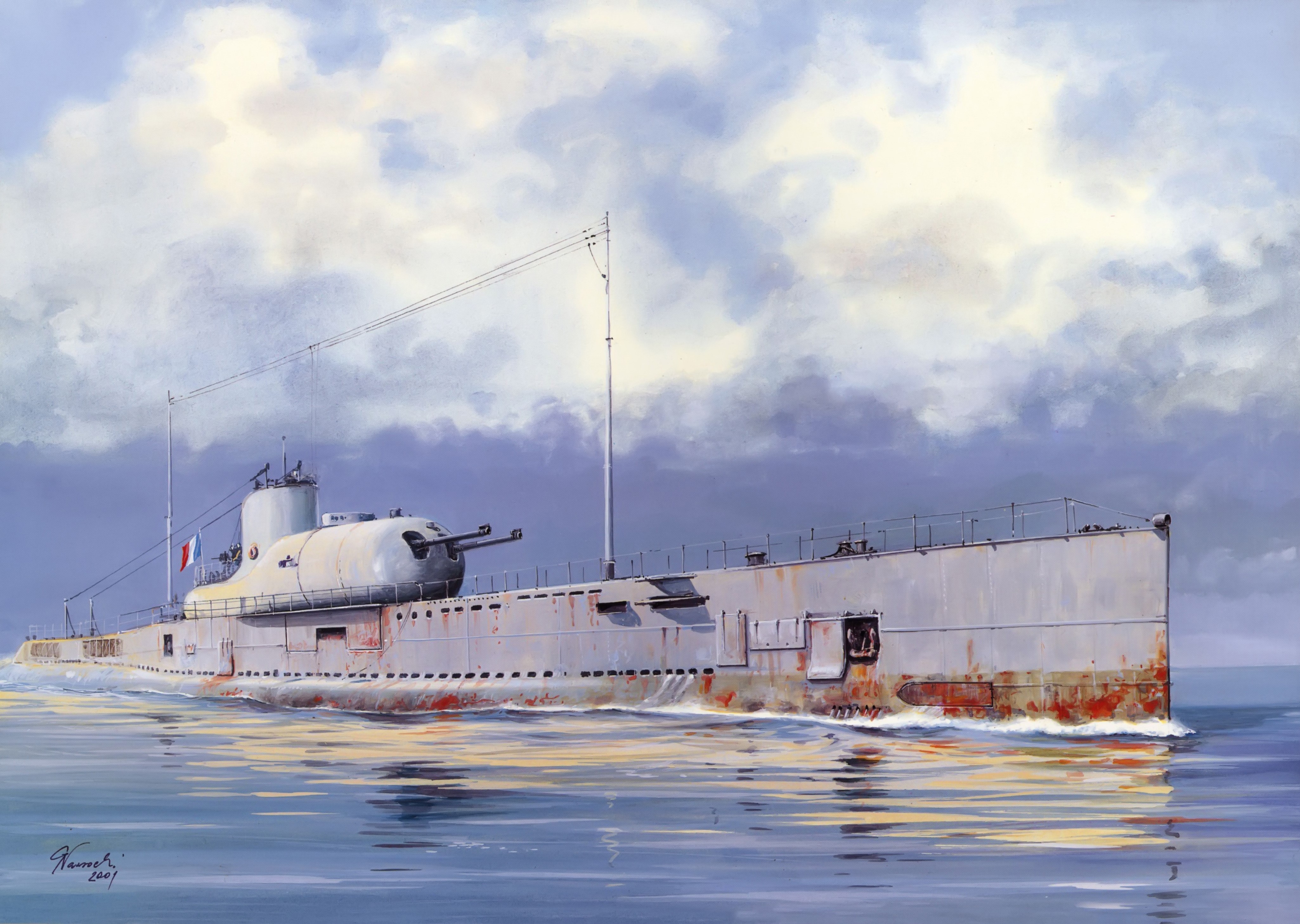 Submarine Surcouf Painting Art HD Wallpaper