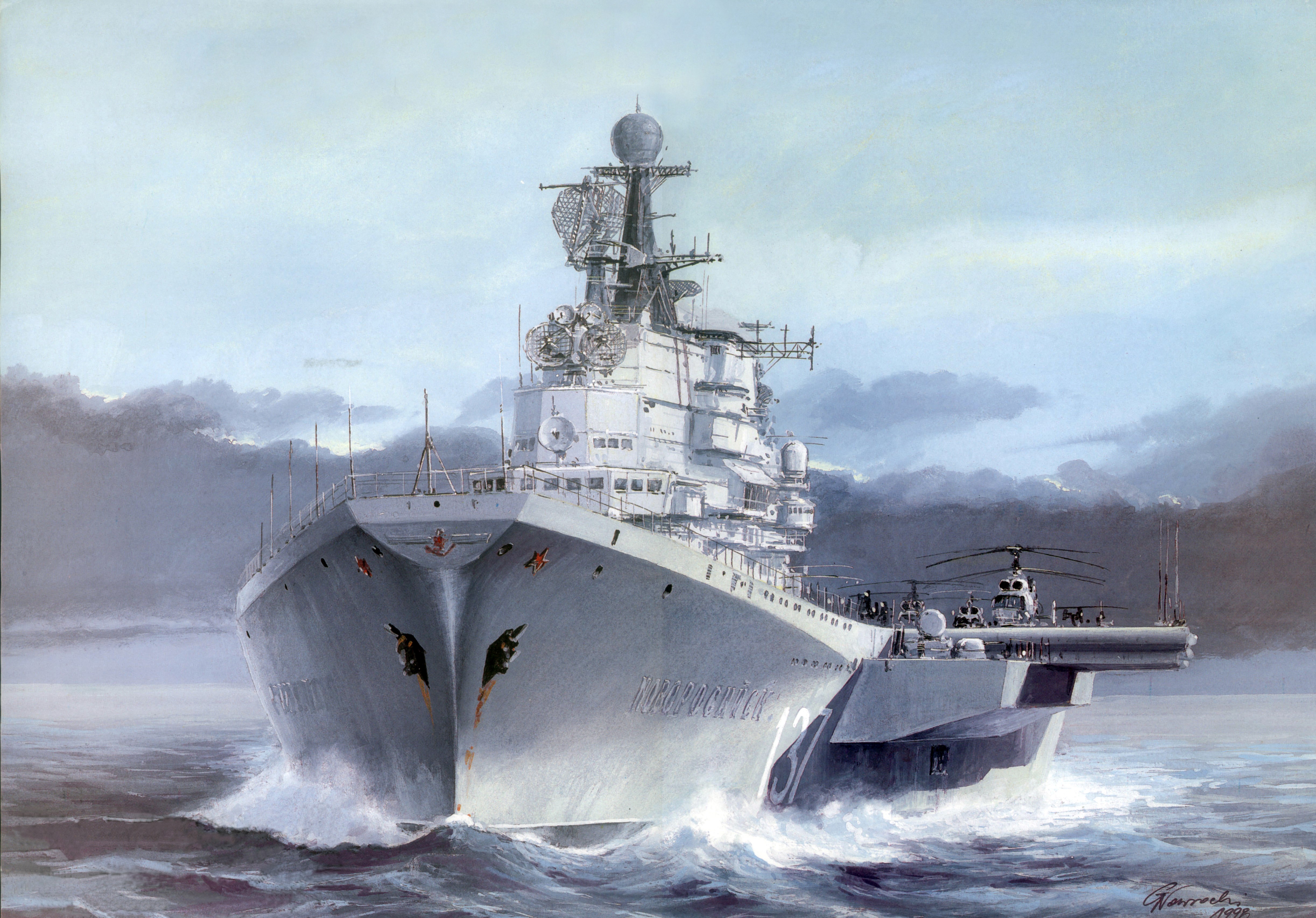 4K Russian VTOL Cruiser Novorossiysk Painting Art HD Wallpaper