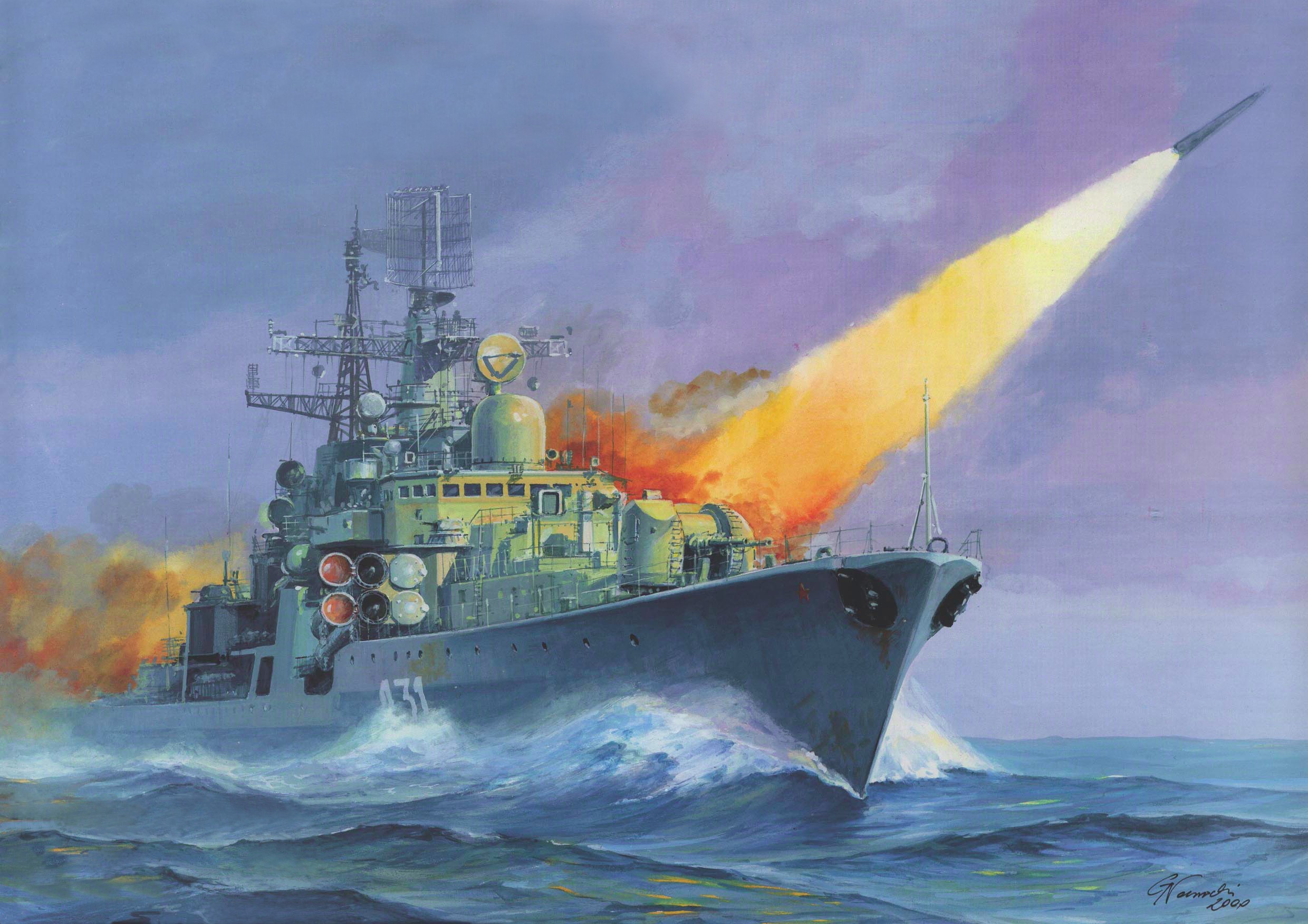 Russian Missile Cruiser Sovremenny class firing missile HD Wallpaper
