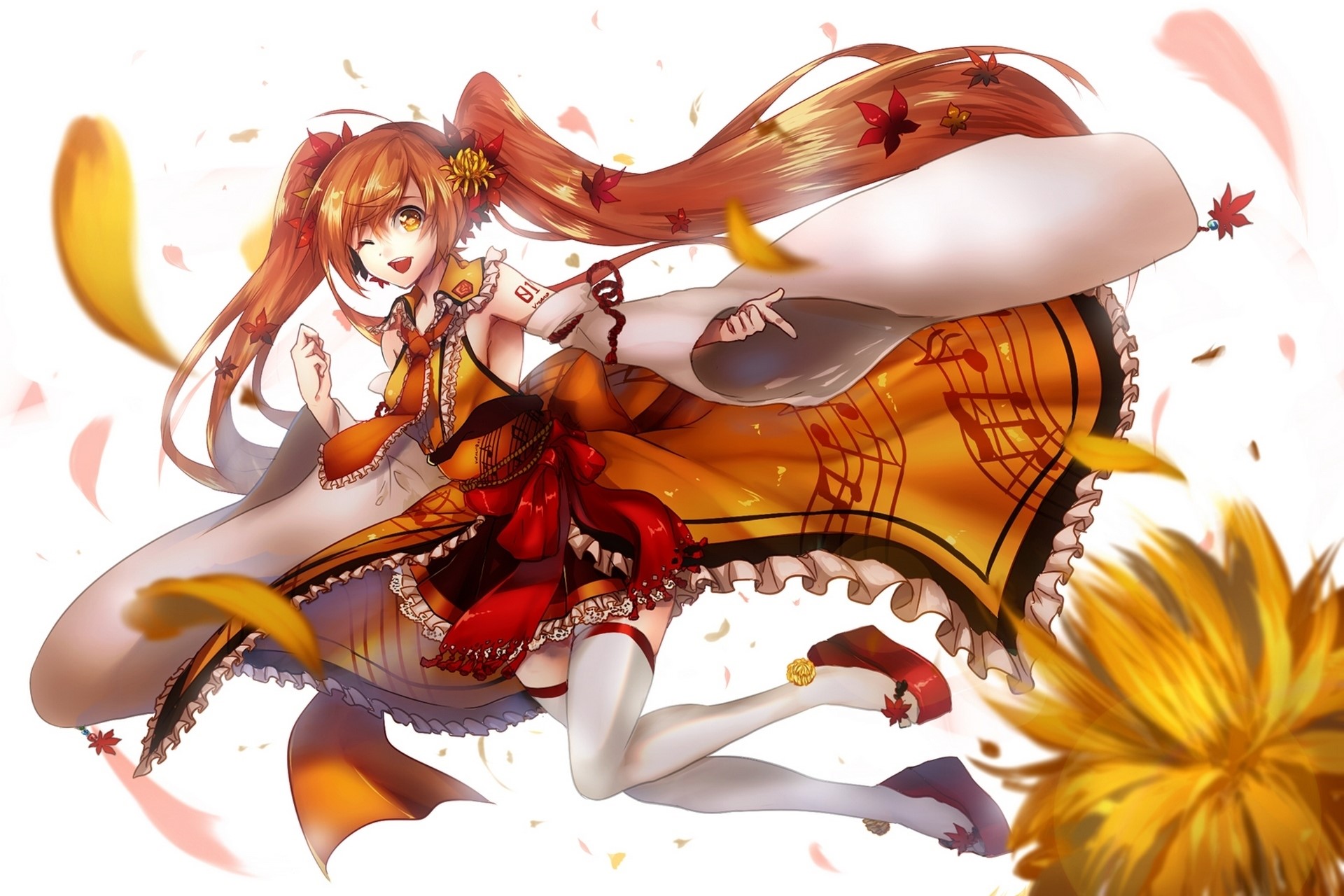 Hatsune Miku Vocaloid in Autumn Dress HD Wallpaper