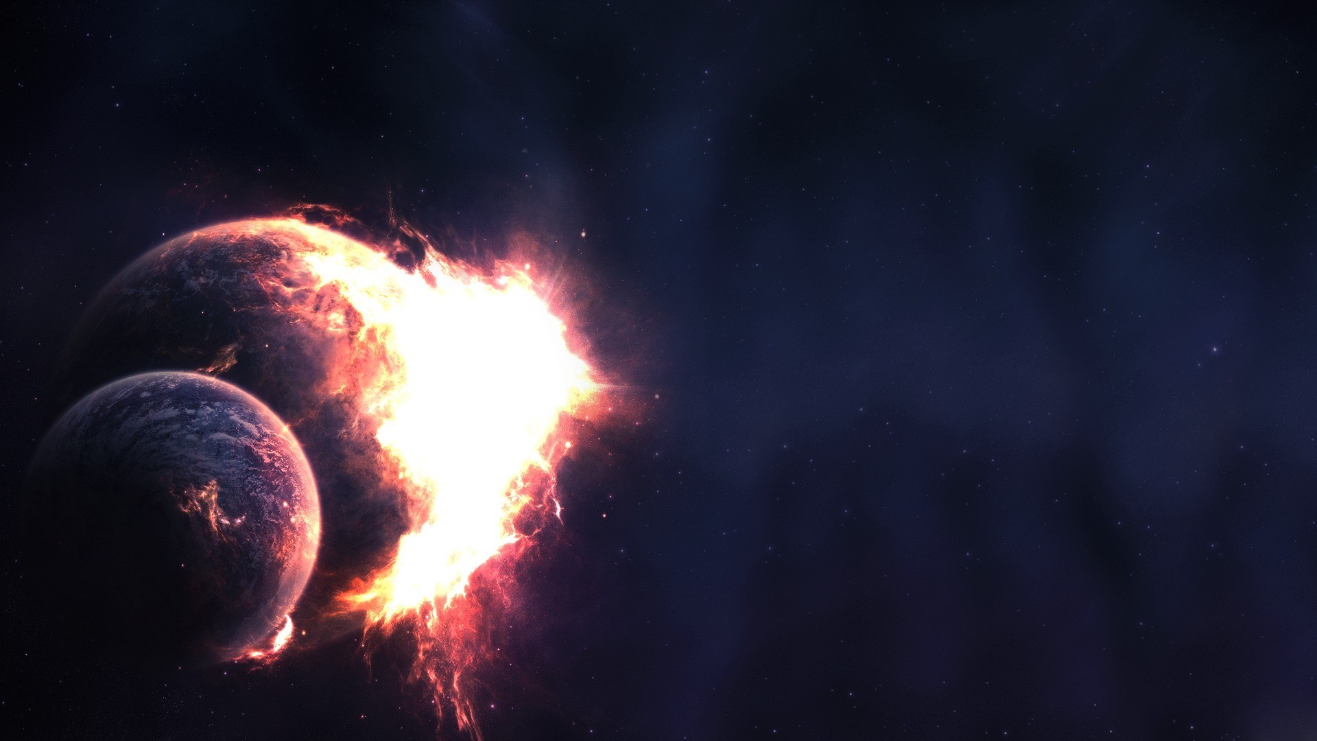 Planets exploding in deep space with stars HD Wallpaper