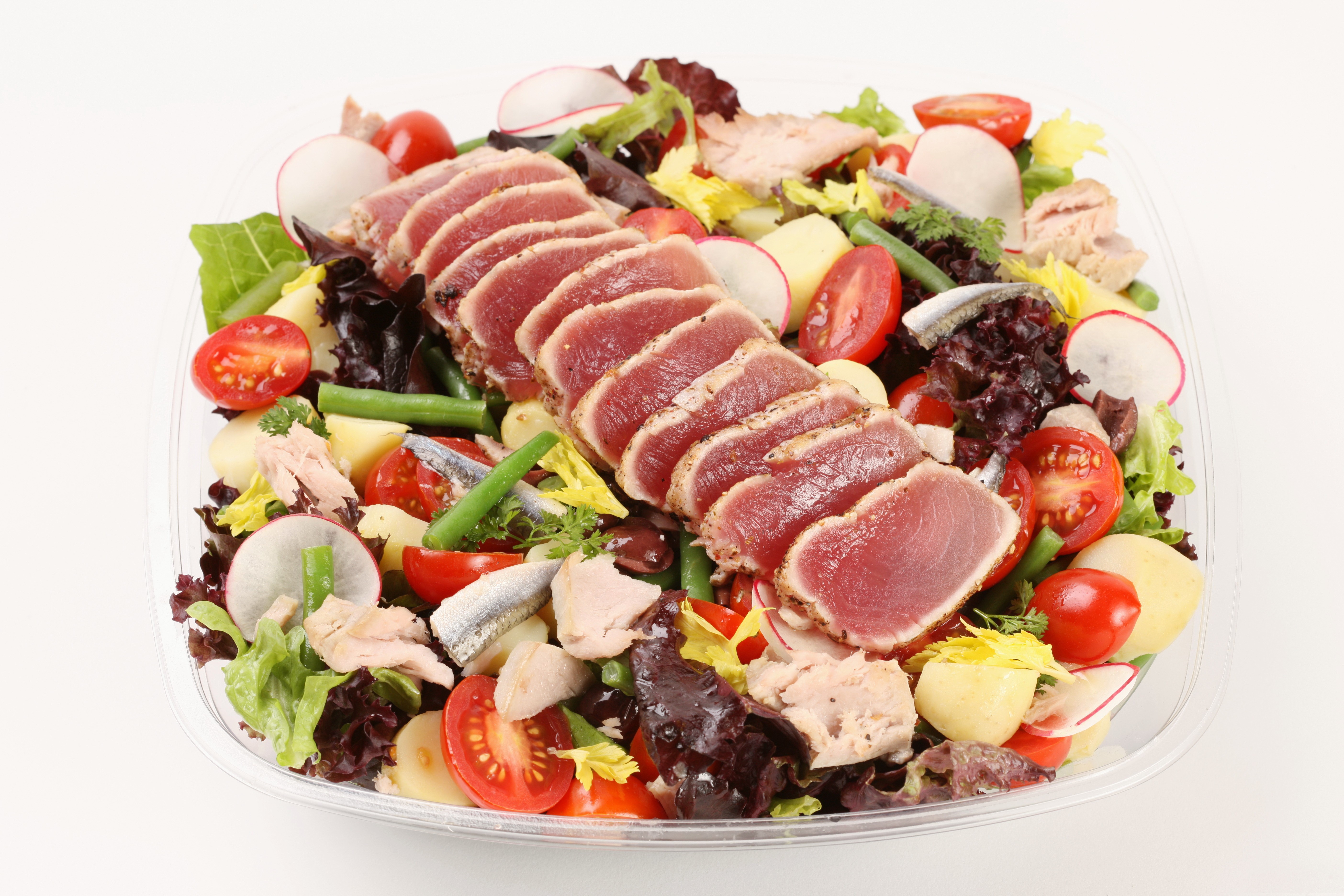 Salad with seared tuna and anchovies HD Wallpaper