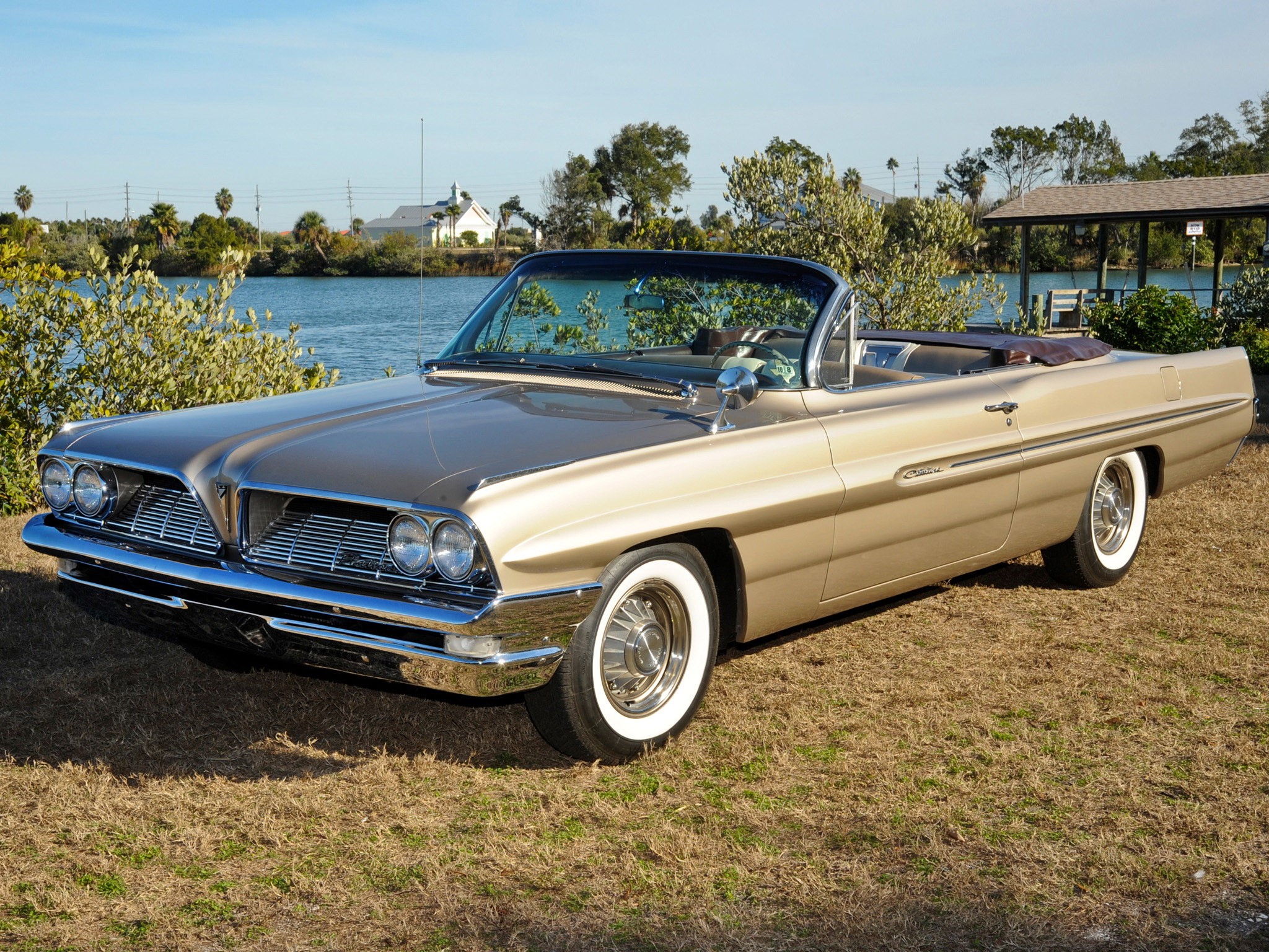 1961 Pontiac Catalina Convertible by a Lake HD Wallpaper