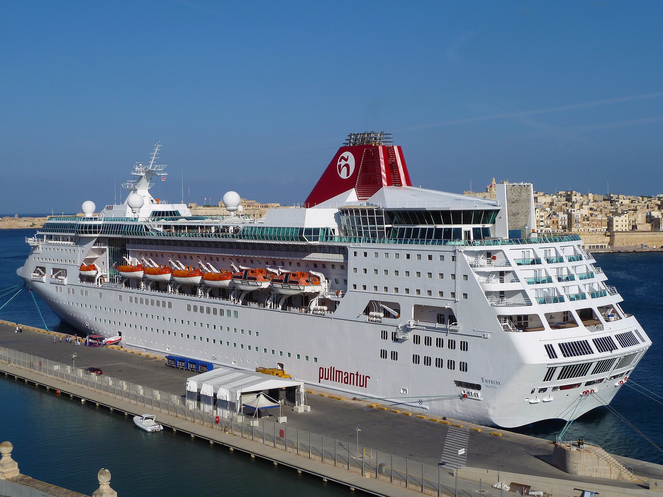 Pullmantur Empress cruise liner docked at a marina HD Wallpaper