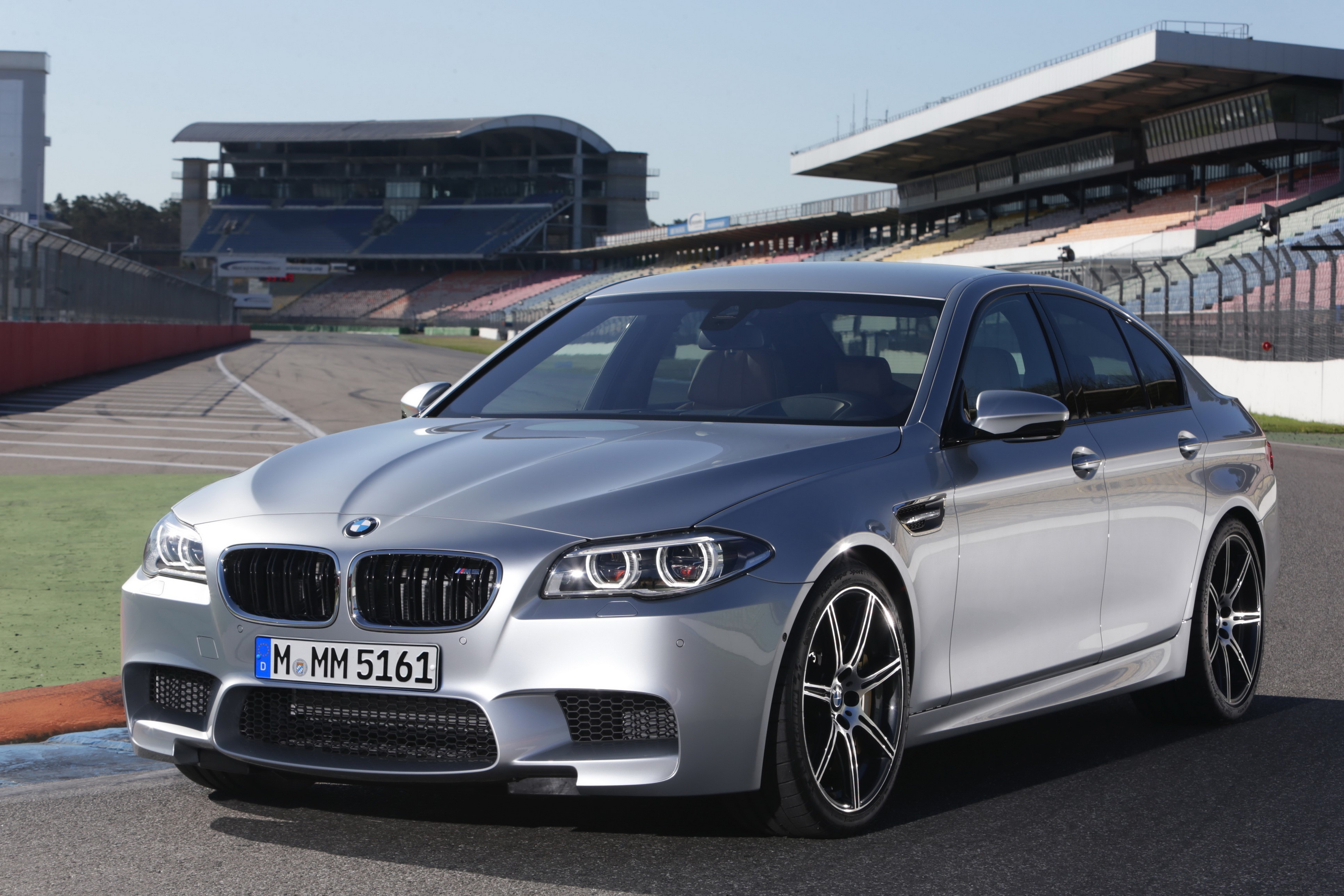 Silver 2013 BMW M5 F10 on a Race Track HD Wallpaper