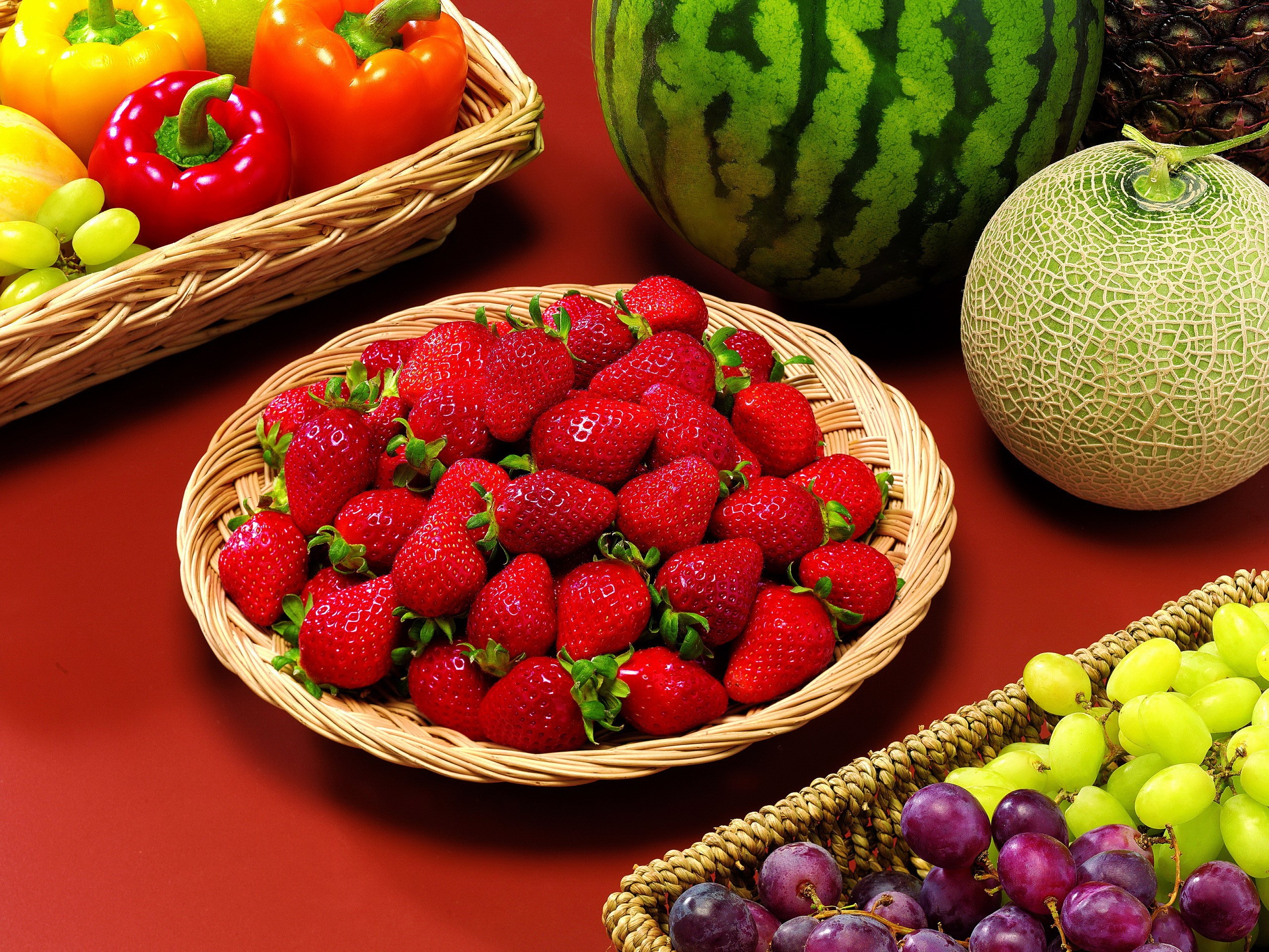 Assortment of Fresh Fruits in Baskets HD Wallpaper