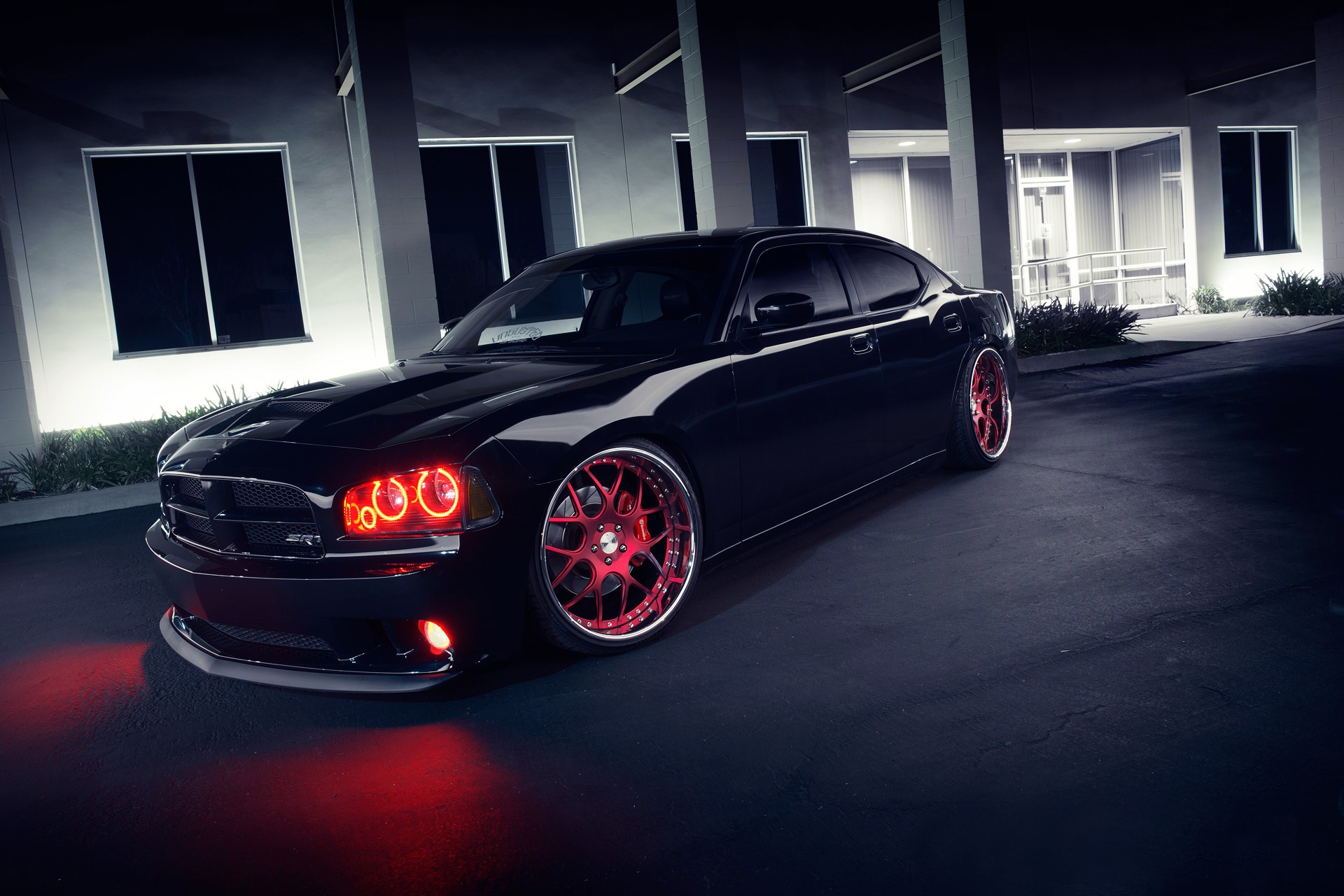 Black Dodge Charger SRT with red accents HD Wallpaper