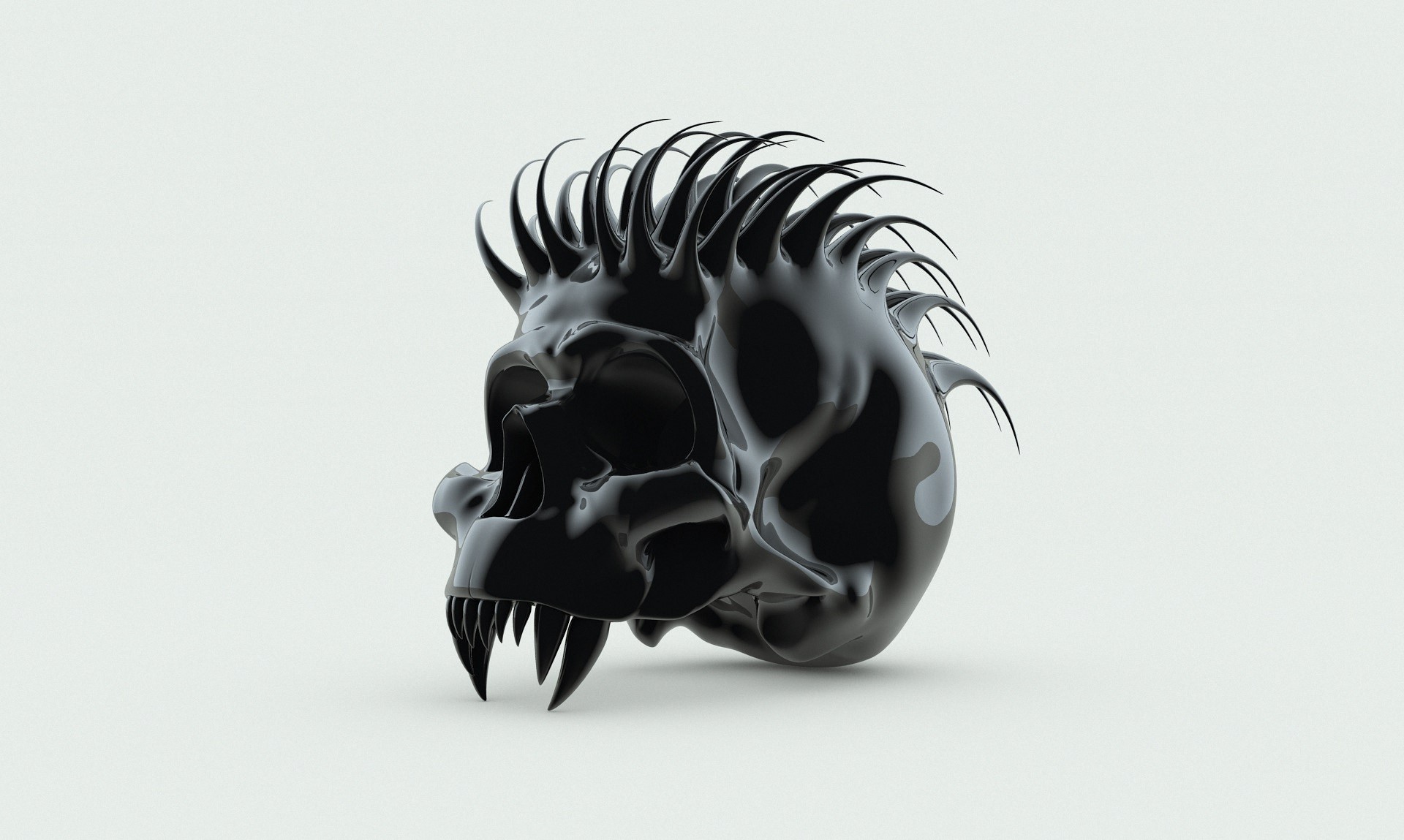 Black spiky skull with sharp teeth HD Wallpaper