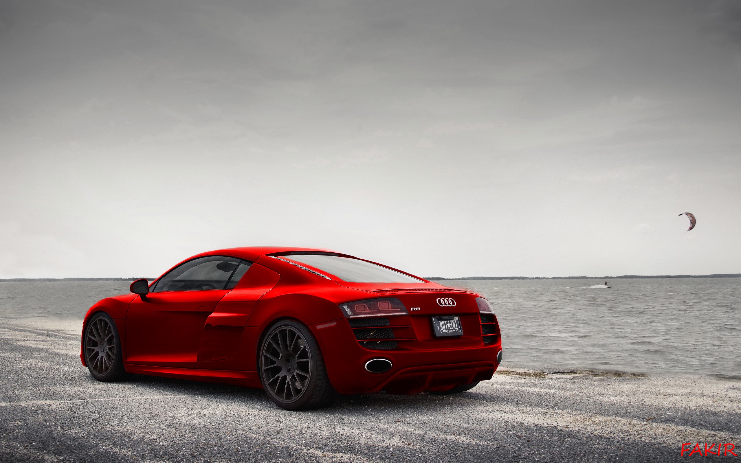 Red Audi R8 parked by the water HD Wallpaper