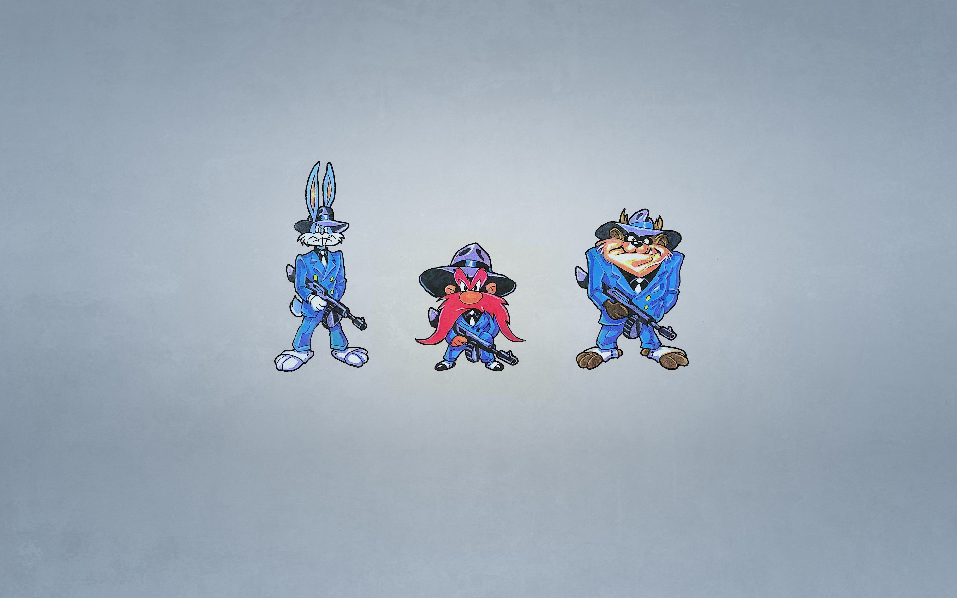 Bugs Bunny, Yosemite Sam, and Taz in Suits with Guns HD Wallpaper