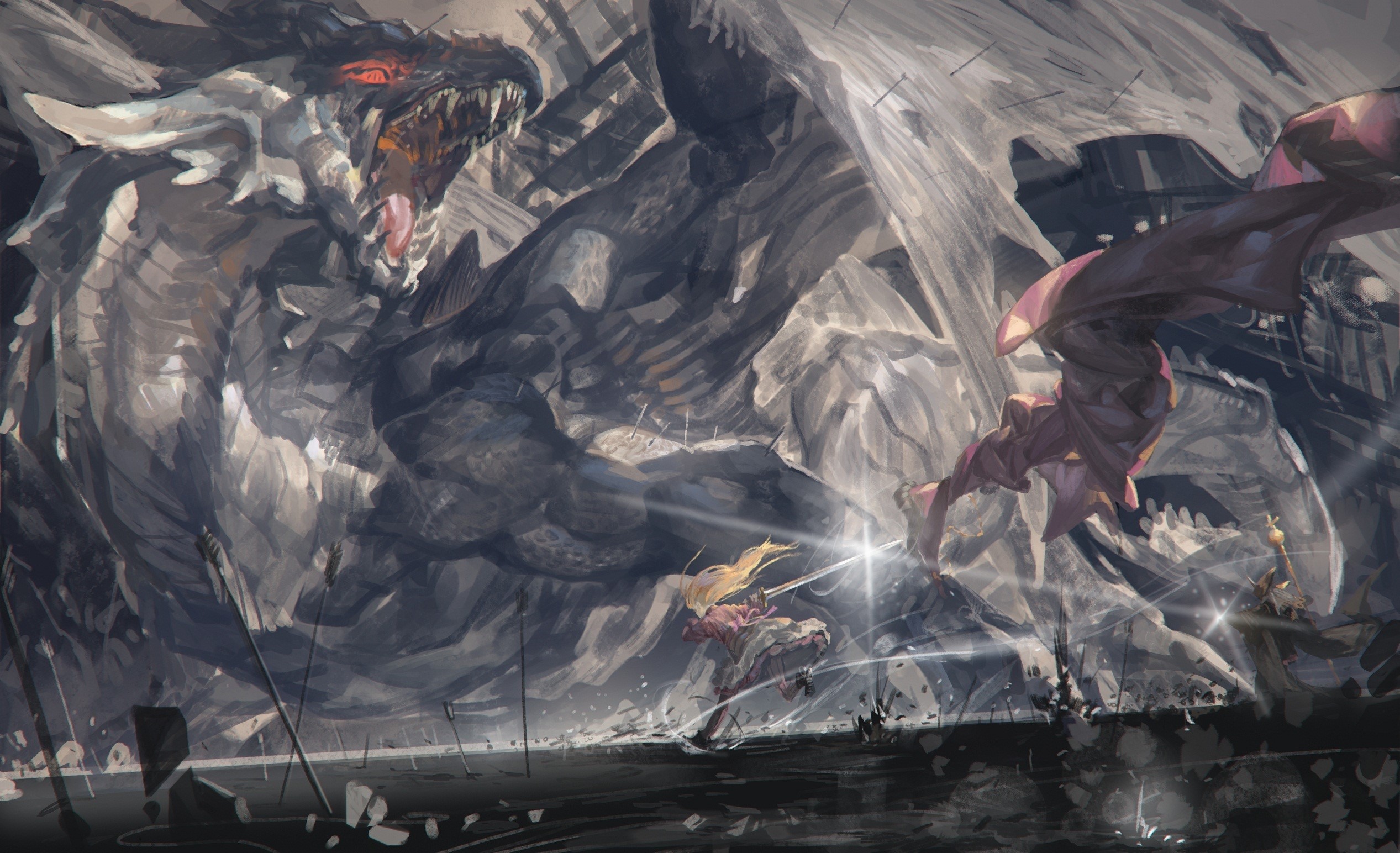 Dragon Battle Painting HD Wallpaper