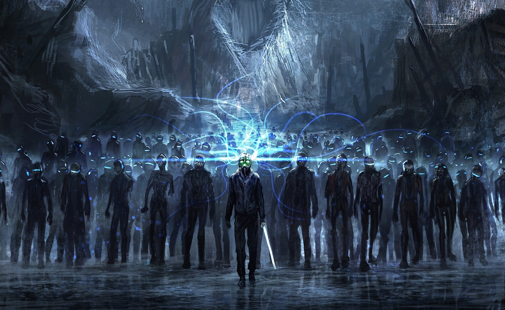 Romantically Apocalyptic zombies and a central figure HD Wallpaper
