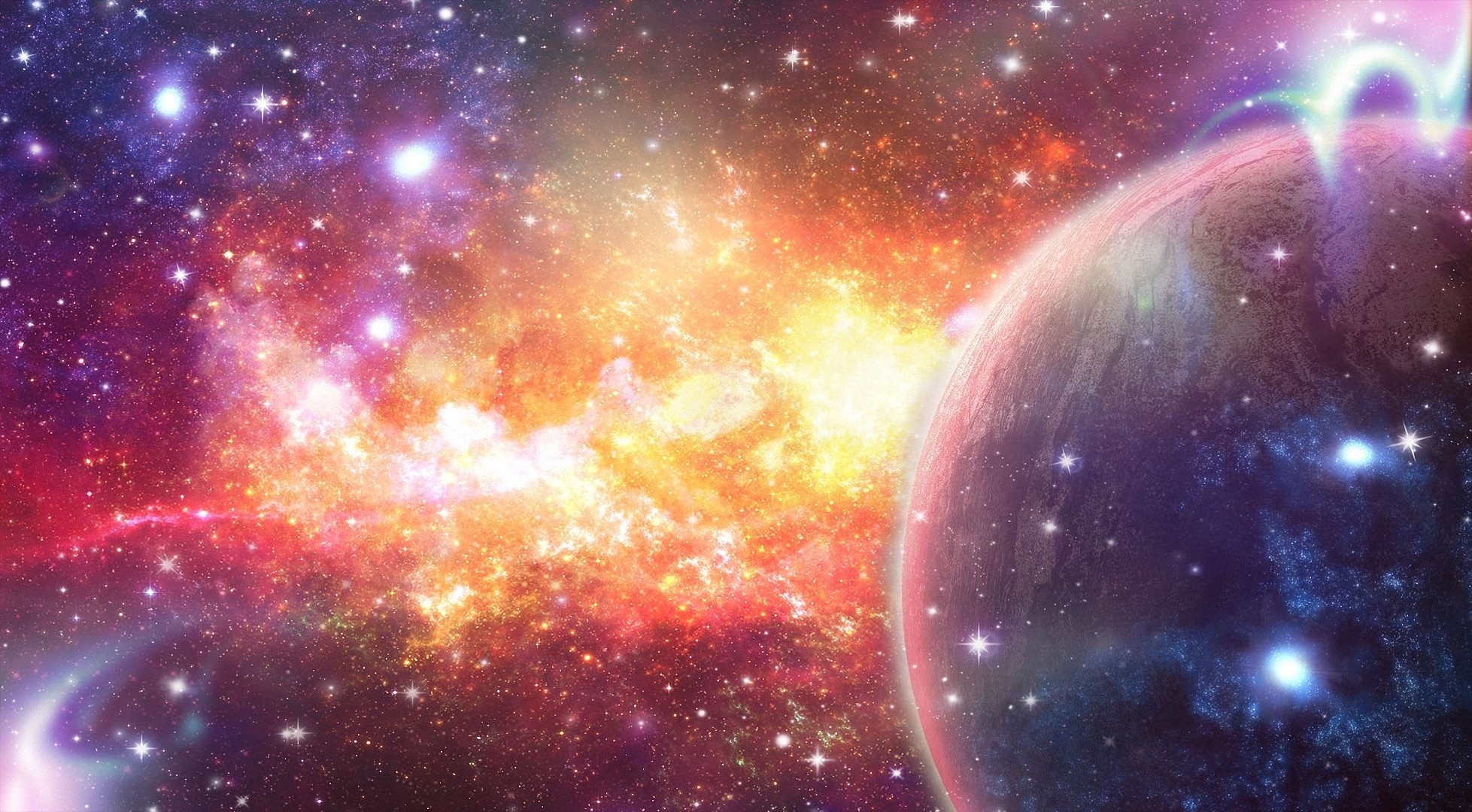 Planet and Nebula in Outer Space HD Wallpaper