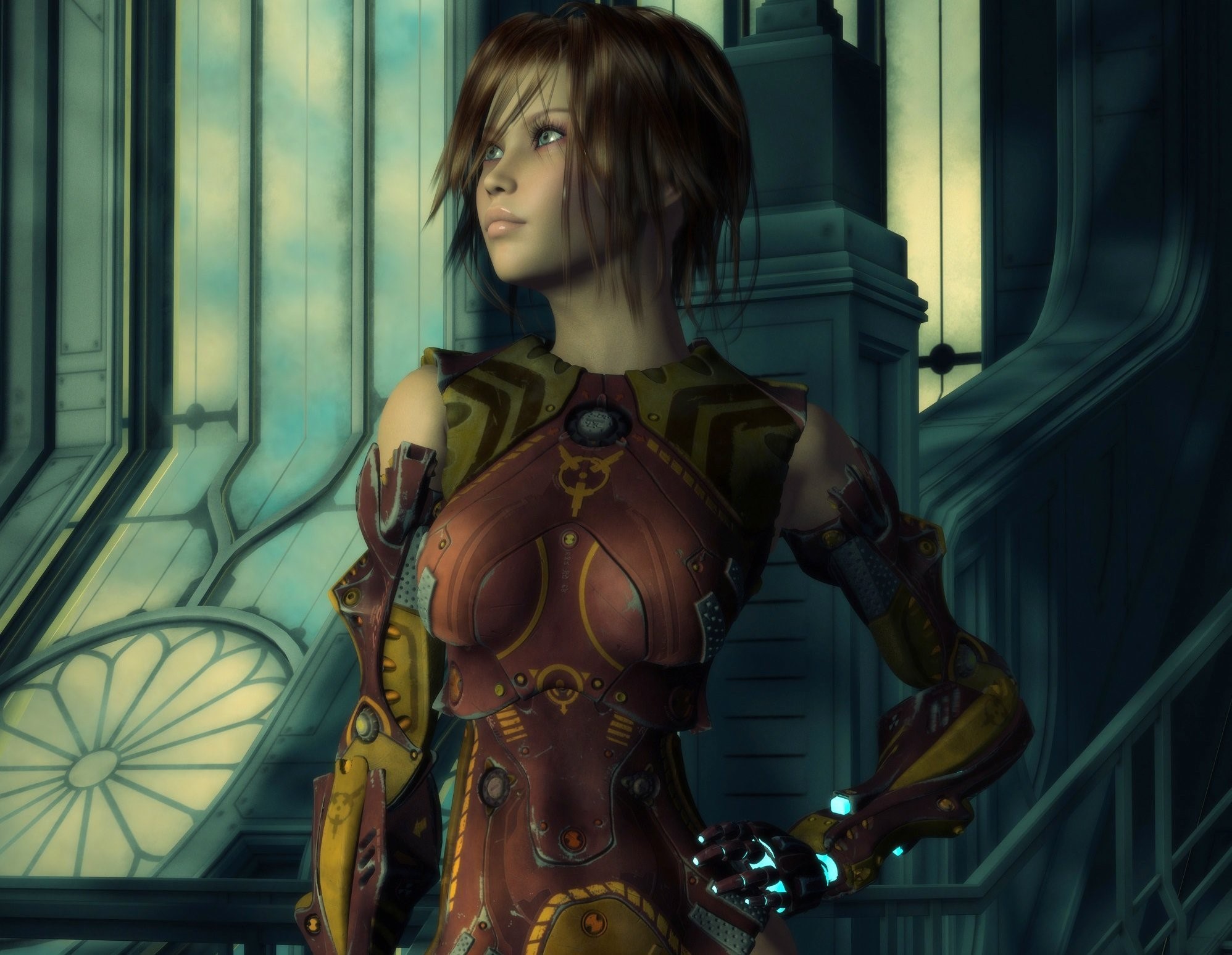 Woman in futuristic armor HD Wallpaper