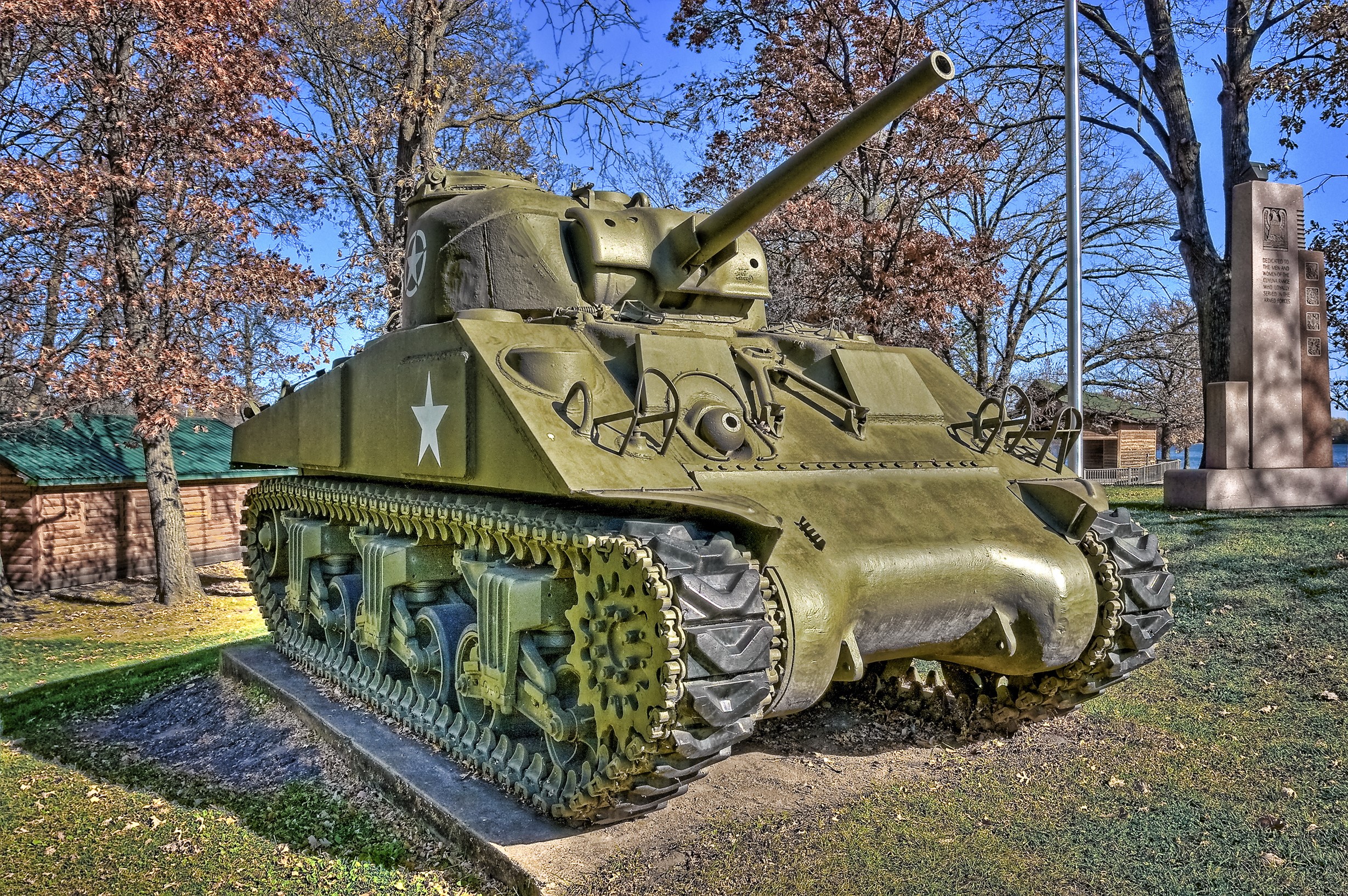 M4 Sherman Tank in a Sunlit Autumn Setting HD Wallpaper