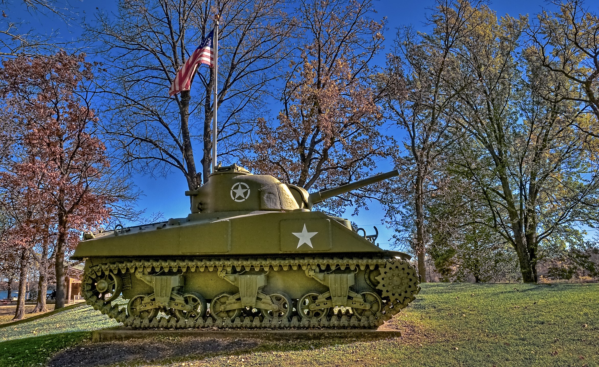 M4 Sherman Tank in Autumn Landscape HD Wallpaper