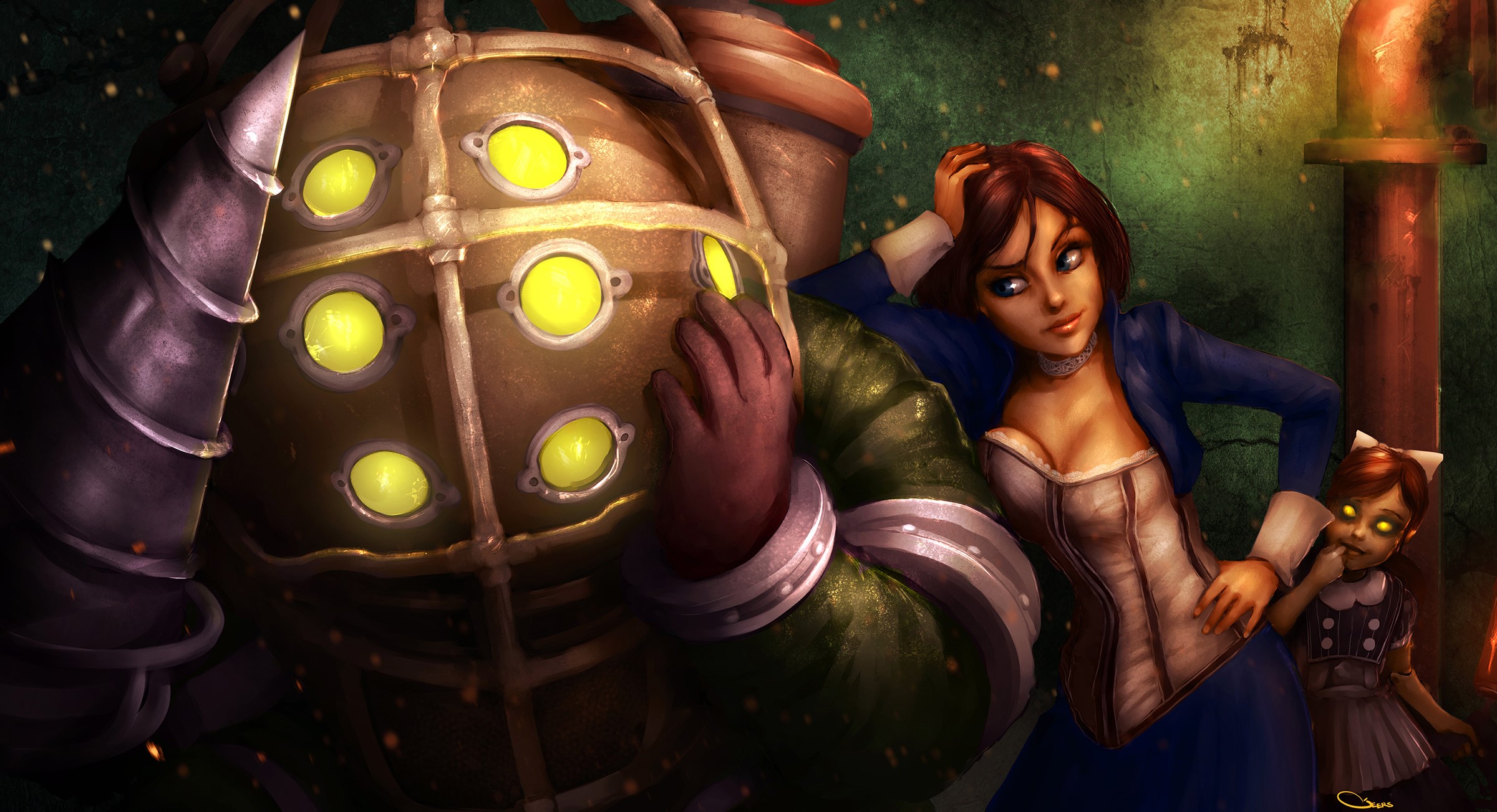 Elizabeth and Big Daddy from BioShock HD Wallpaper