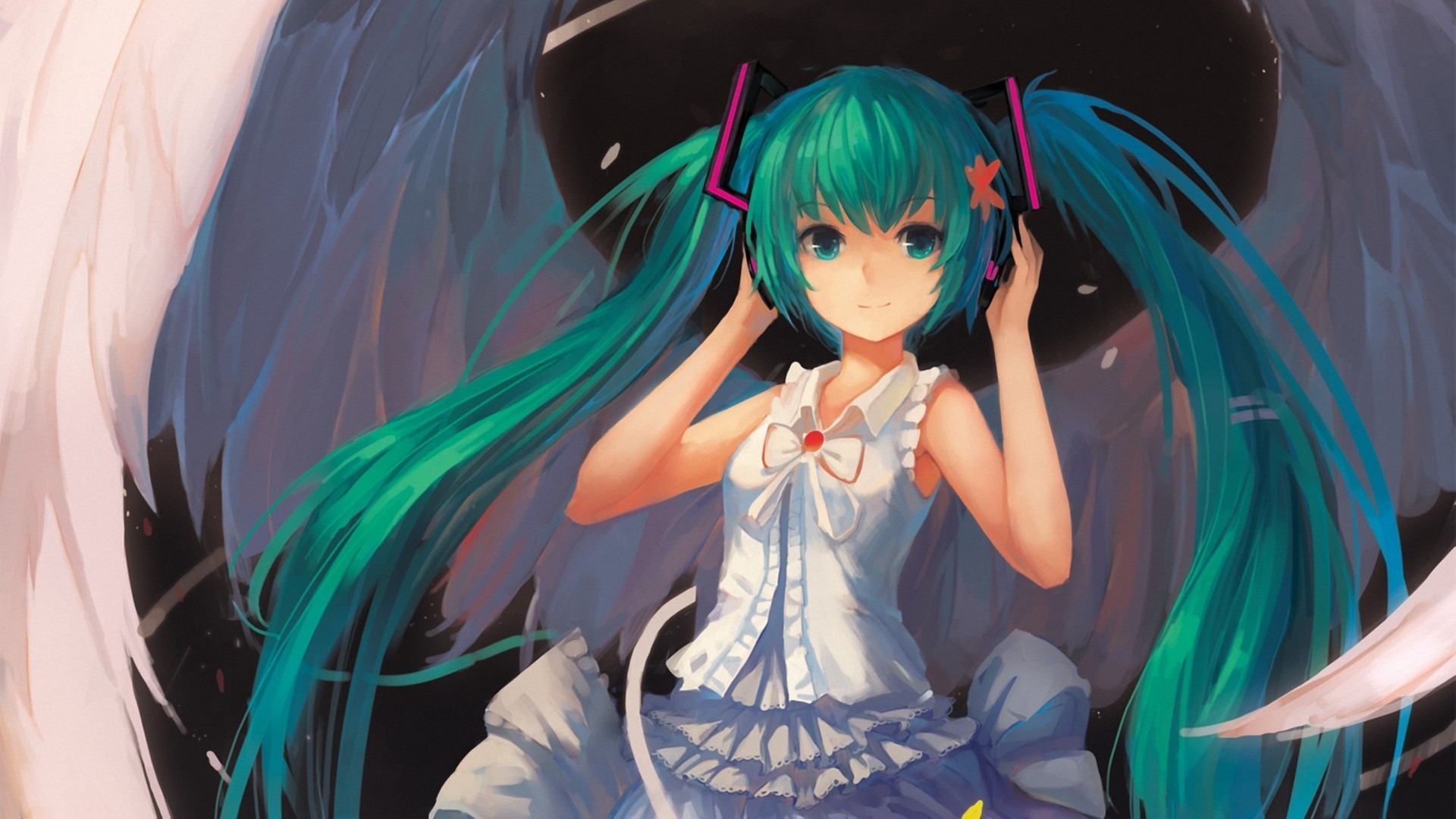 Hatsune Miku with Teal Hair and Wings HD Wallpaper