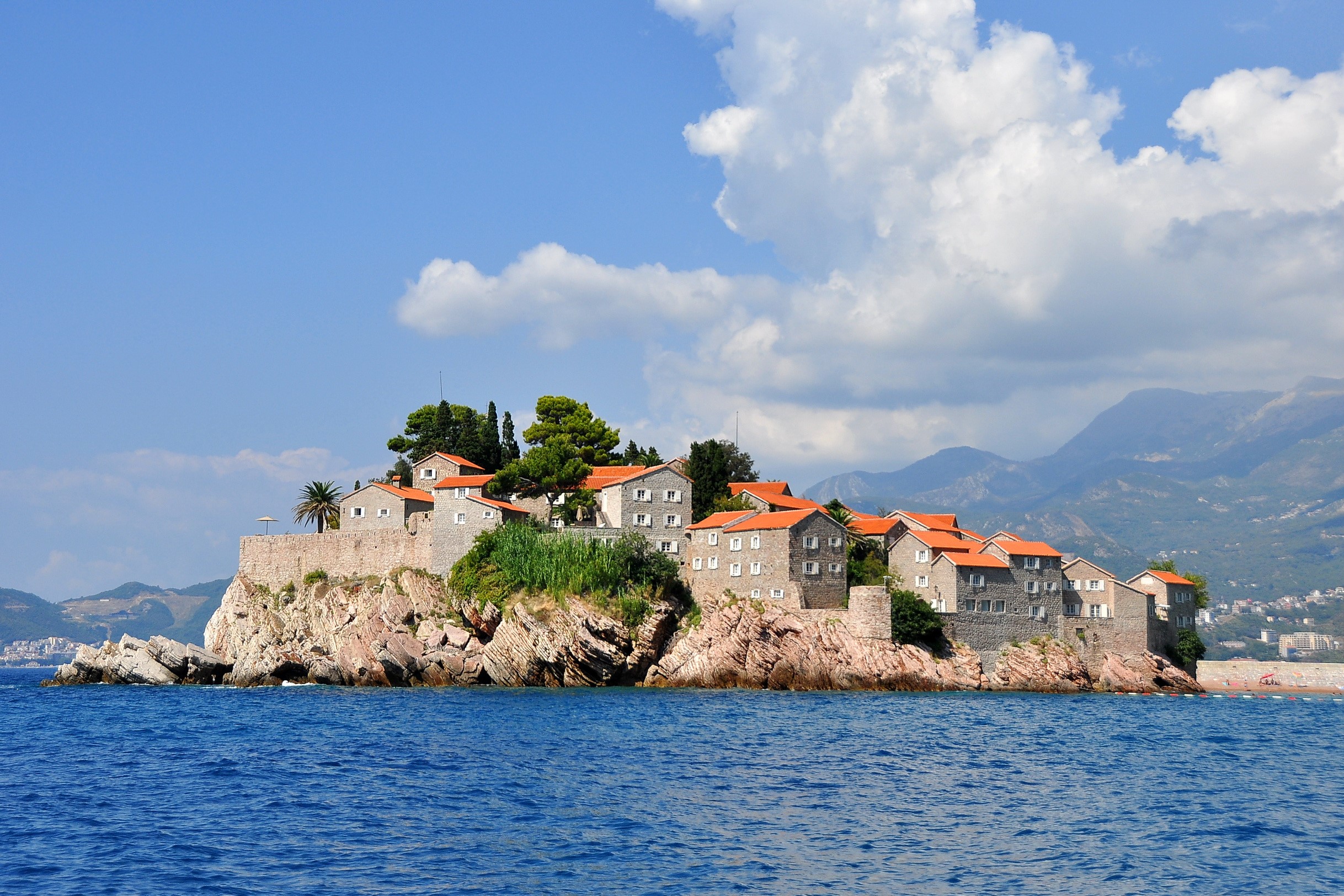 Sveti Stefan island with houses in Montenegro HD Wallpaper