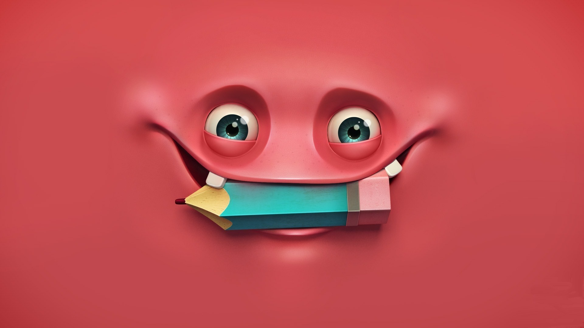 Cartoon face with a pencil in its mouth HD Wallpaper