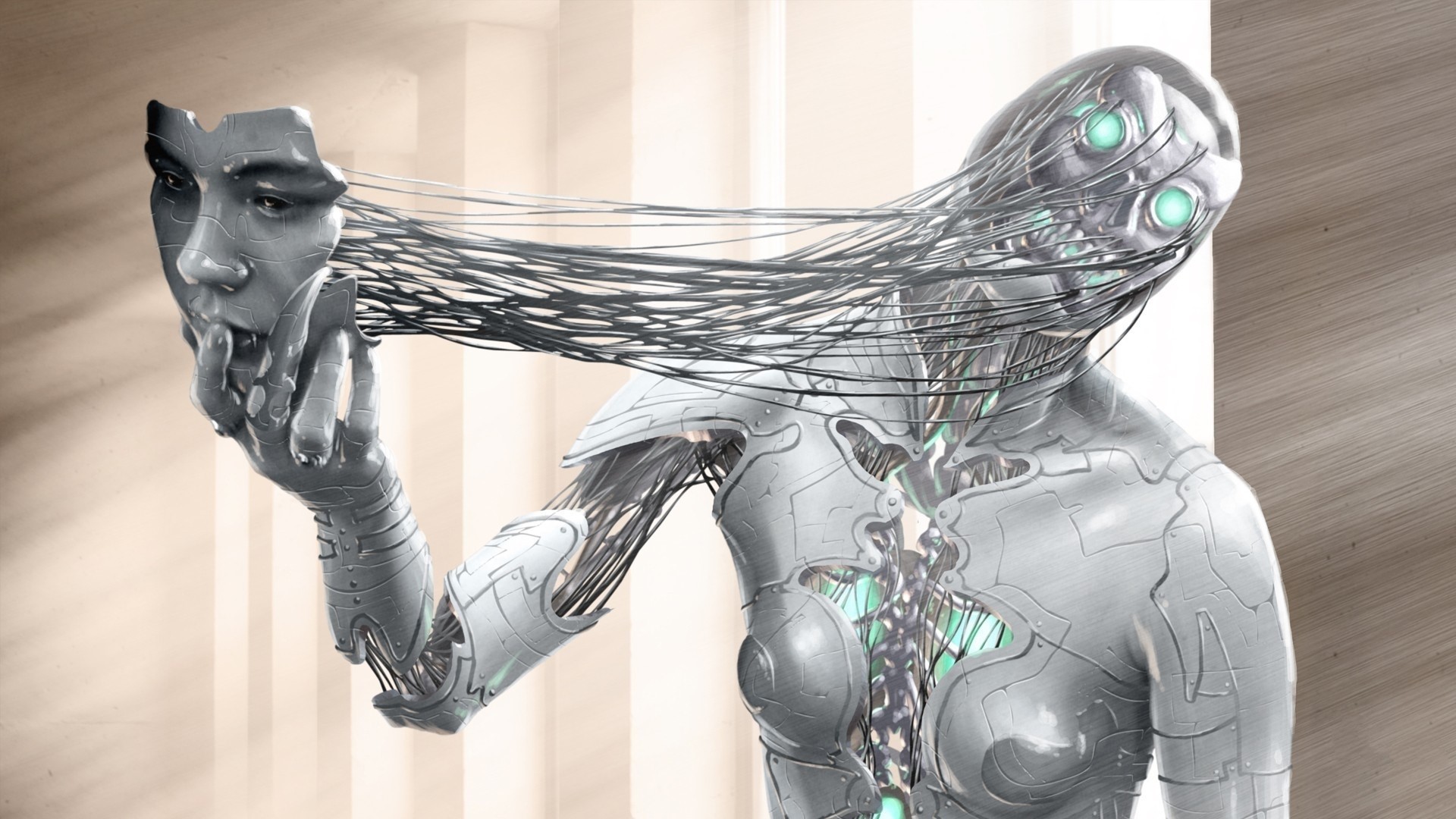 Robot removing a human face mask HD Wallpaper