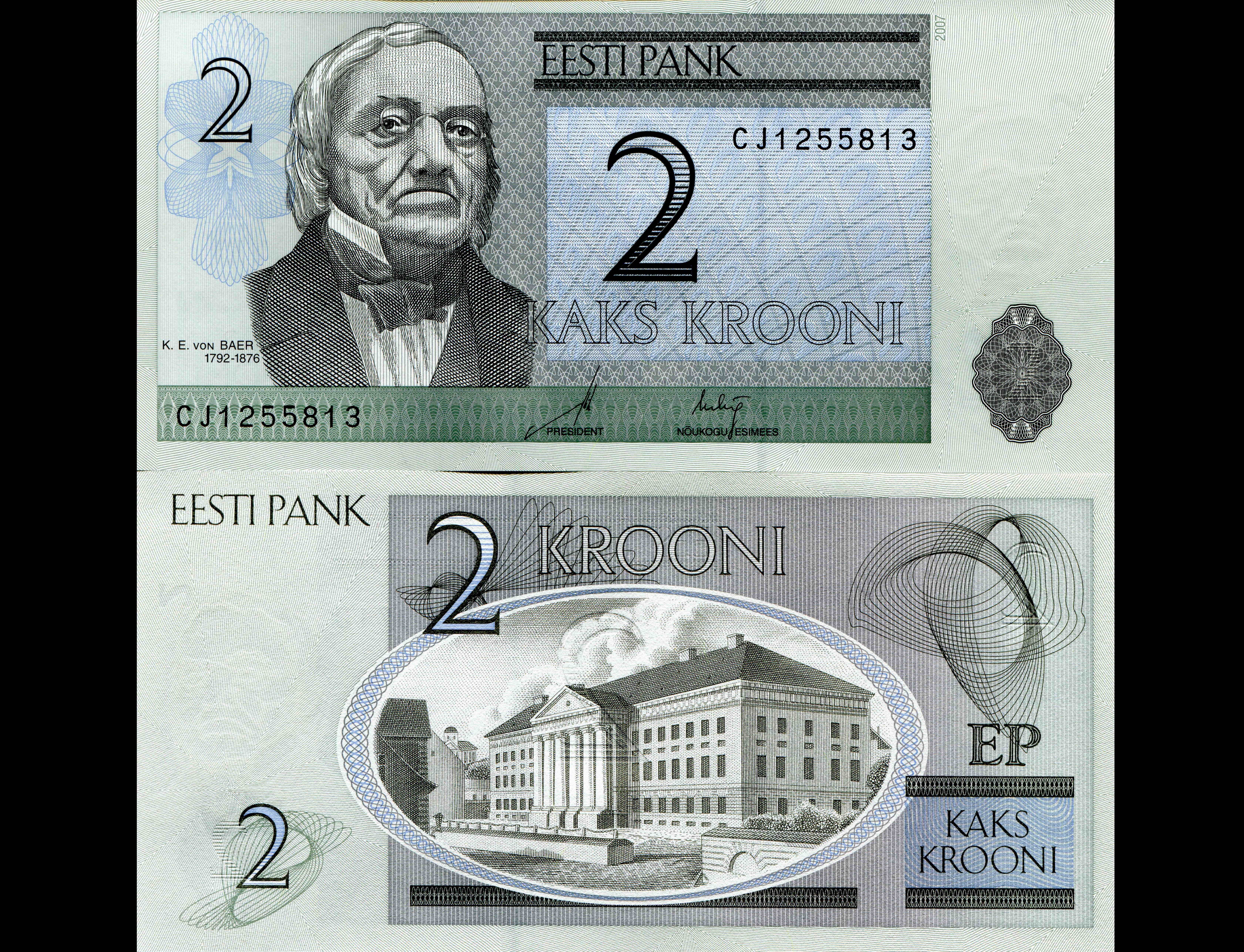 Estonian 2 Krooni banknote featuring K. E. von Baer HD Wallpaper