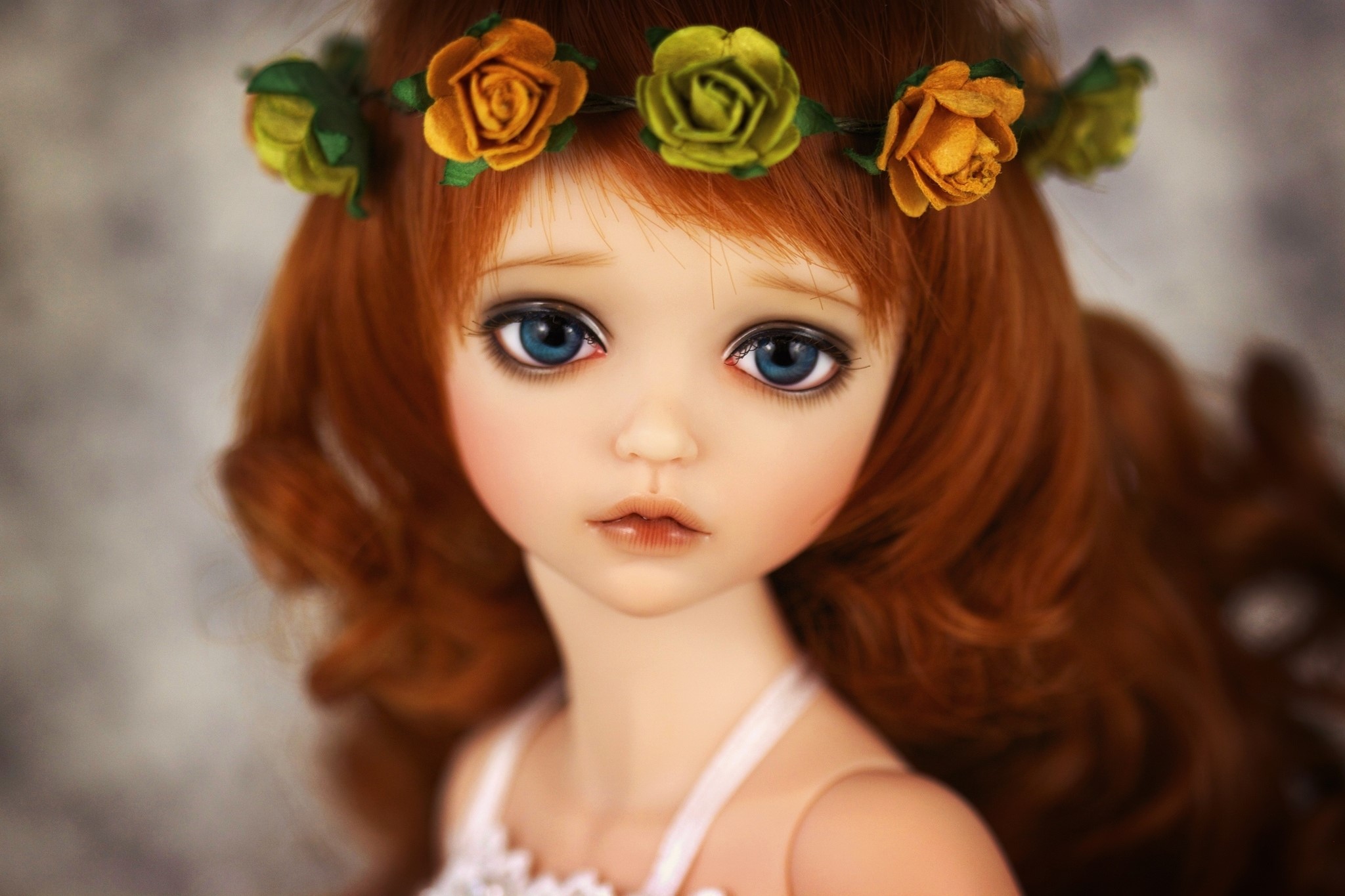 Doll with flower crown and red hair HD Wallpaper